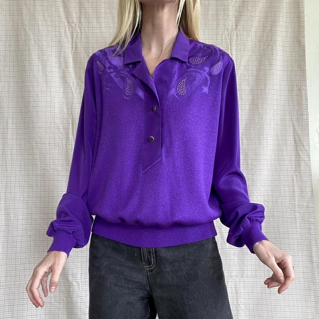 Funky and fun vintage shirt. This purple disco top... - Depop