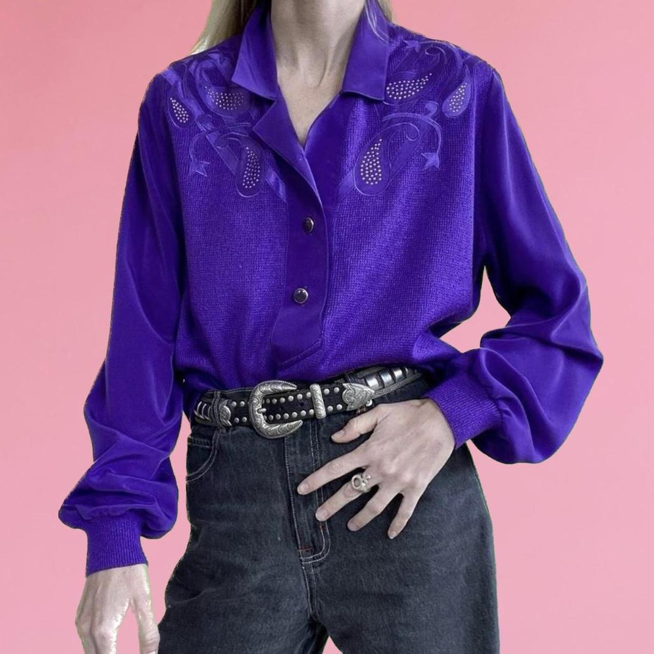 Funky and fun vintage shirt. This purple disco top... - Depop