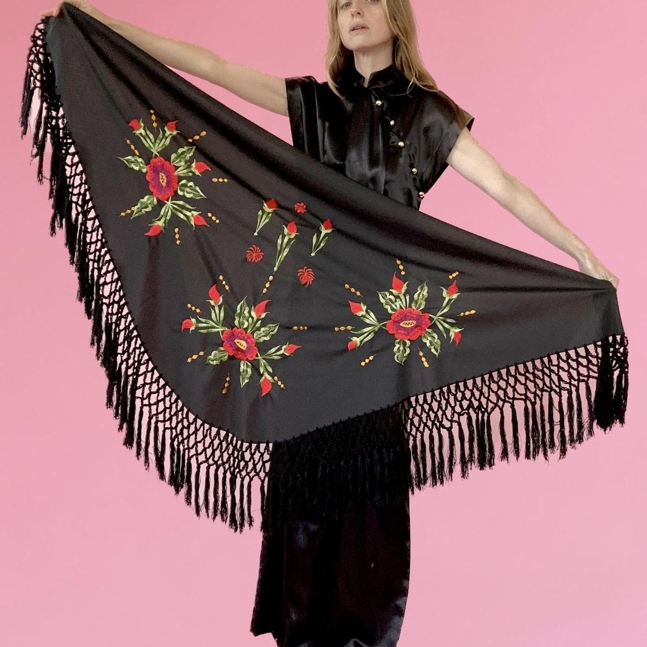embroidered fringe shawl