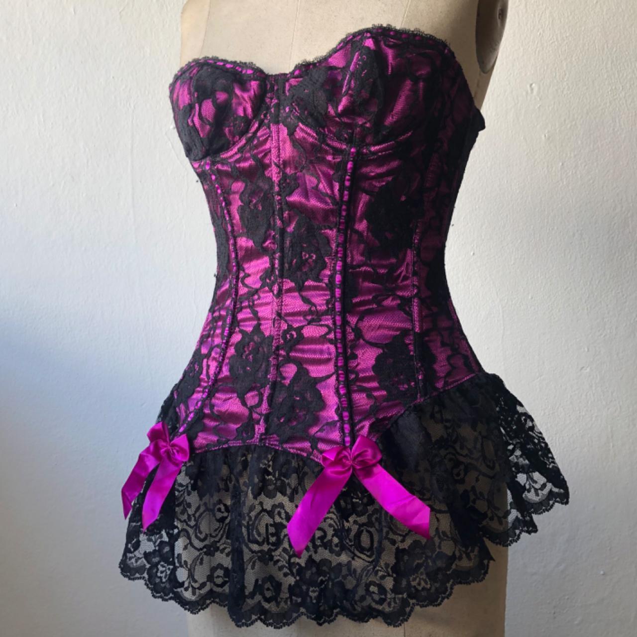 Pink and black corset top with lace detail! By... - Depop