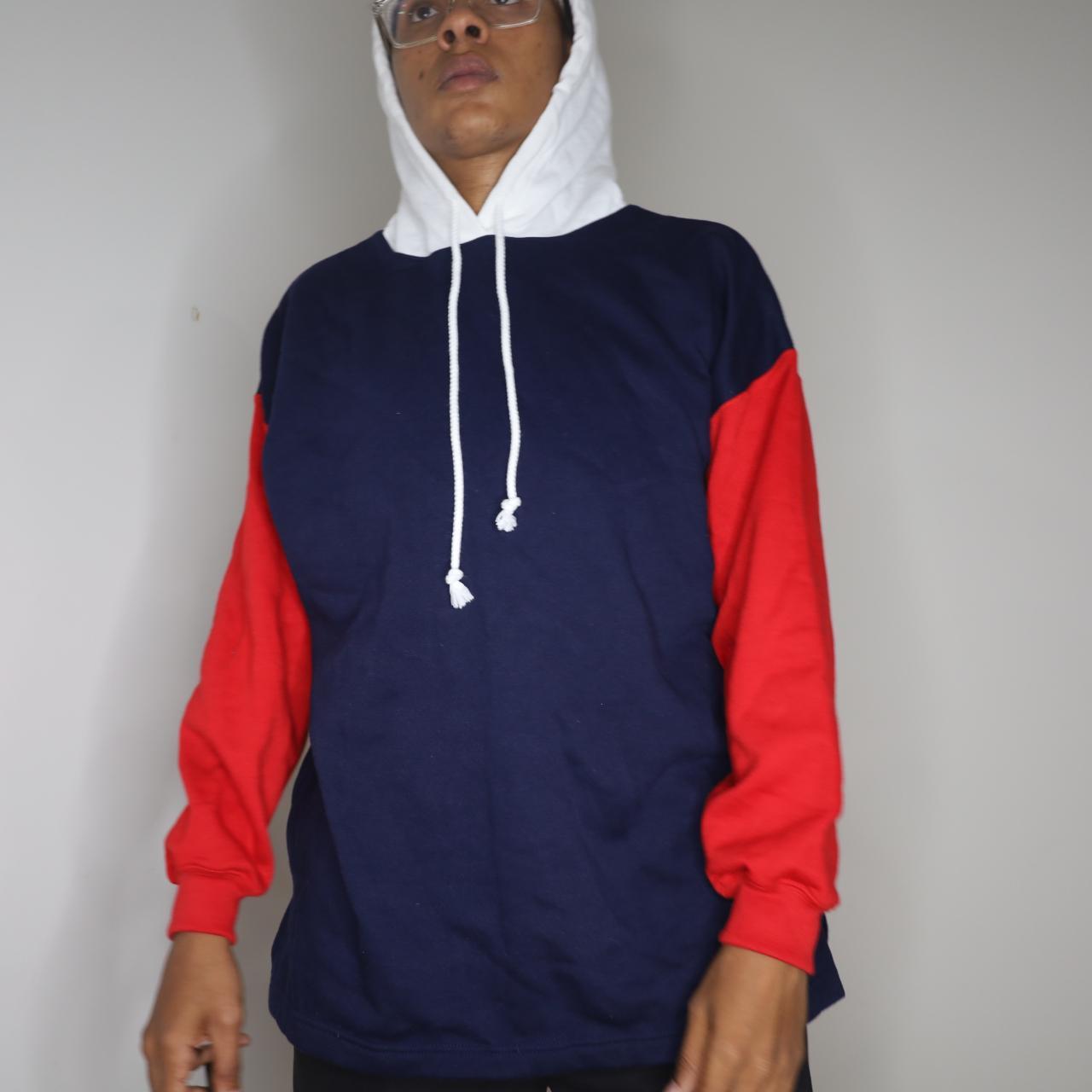 Half red cheap half blue hoodie