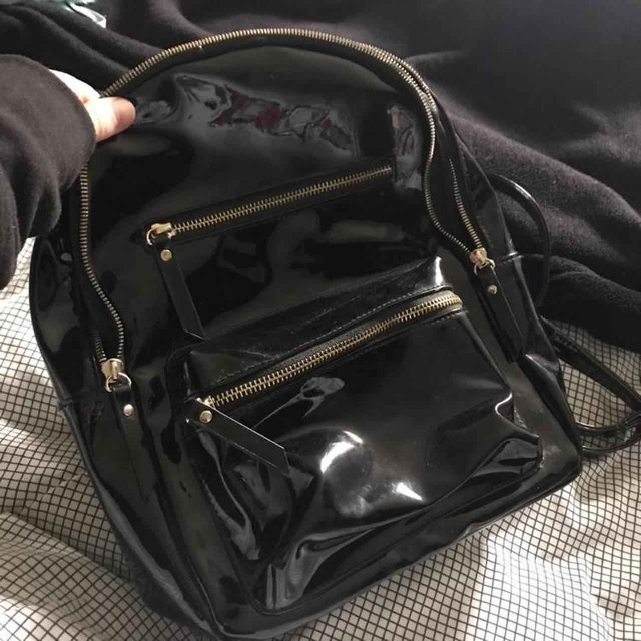 black shiny backpack from typo with gold... - Depop