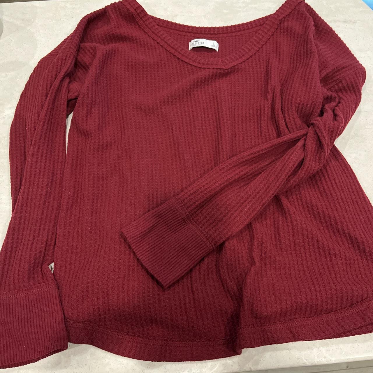 Hollister long sleeve v-neck/slouchy burgundy... - Depop