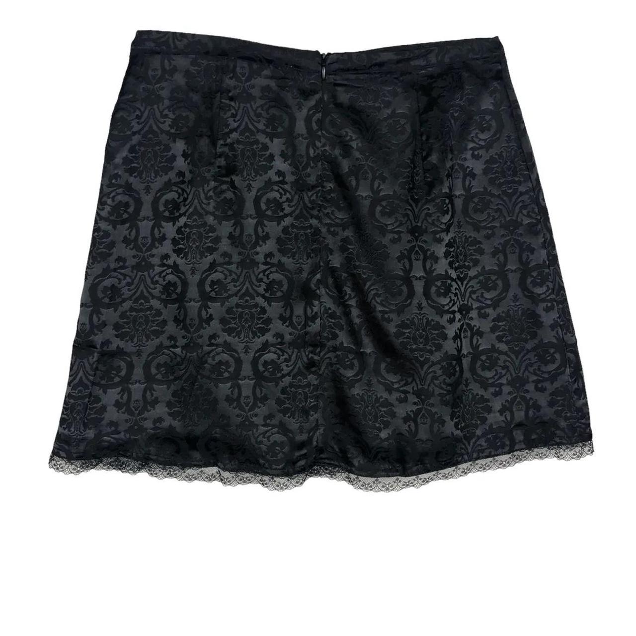 Black satin lace mini slip skirt - size 12 from... - Depop