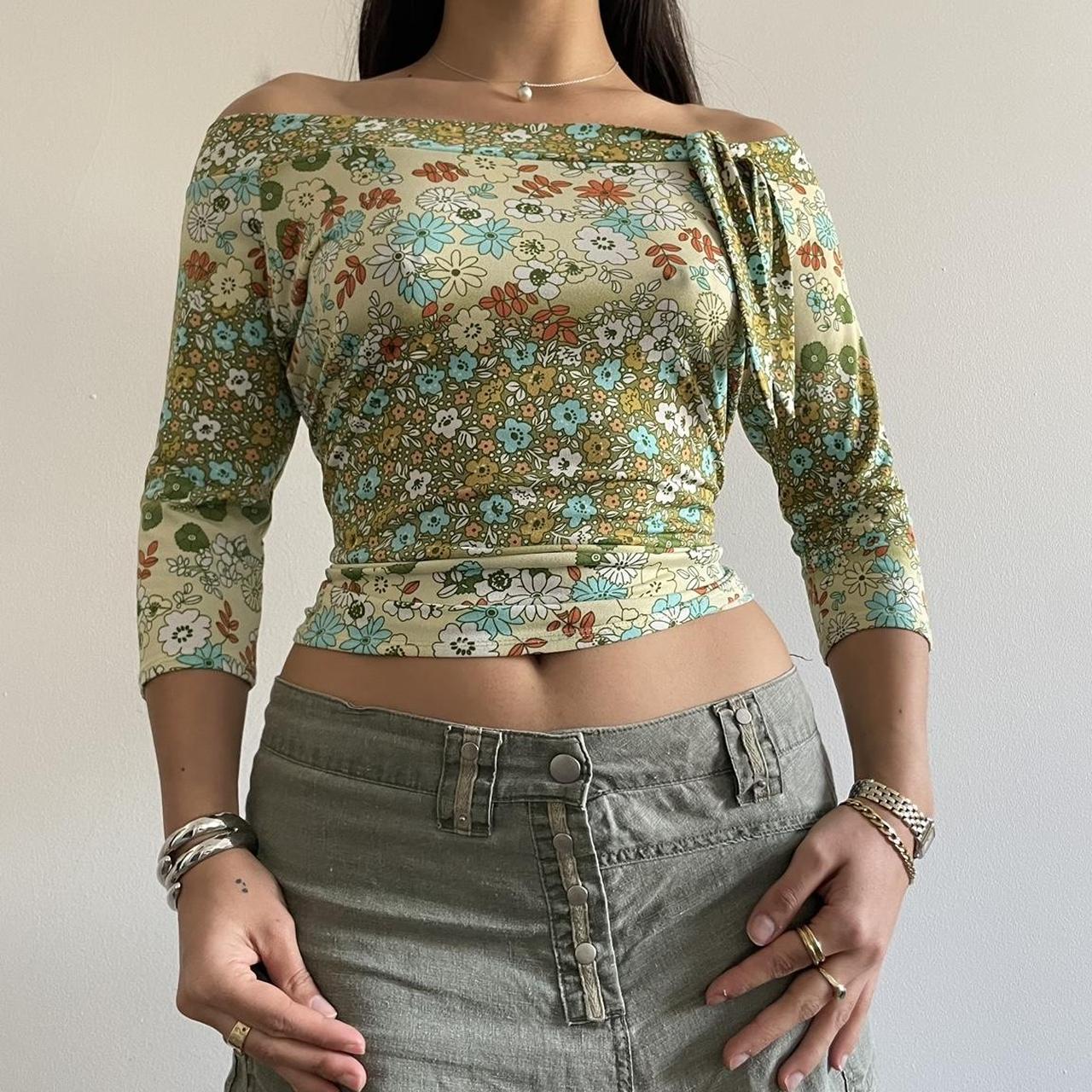 Women's Green and Yellow Blouse | Depop