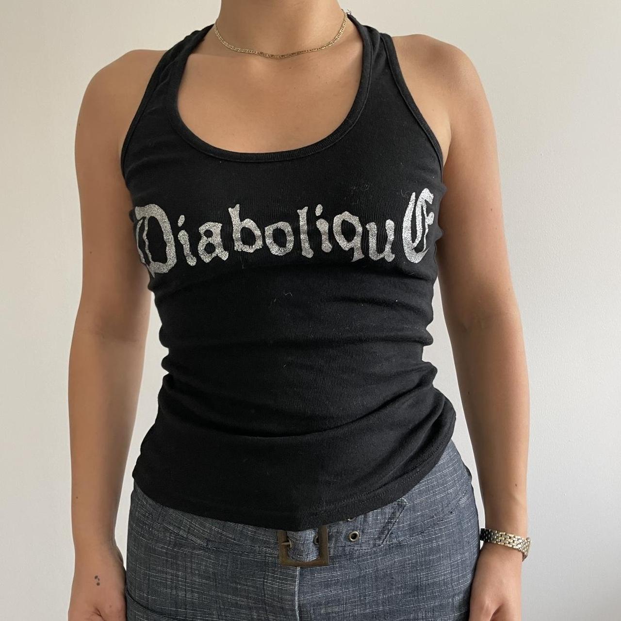 90s 00s 'Diabolique' Black Graphic Tank Top Depop