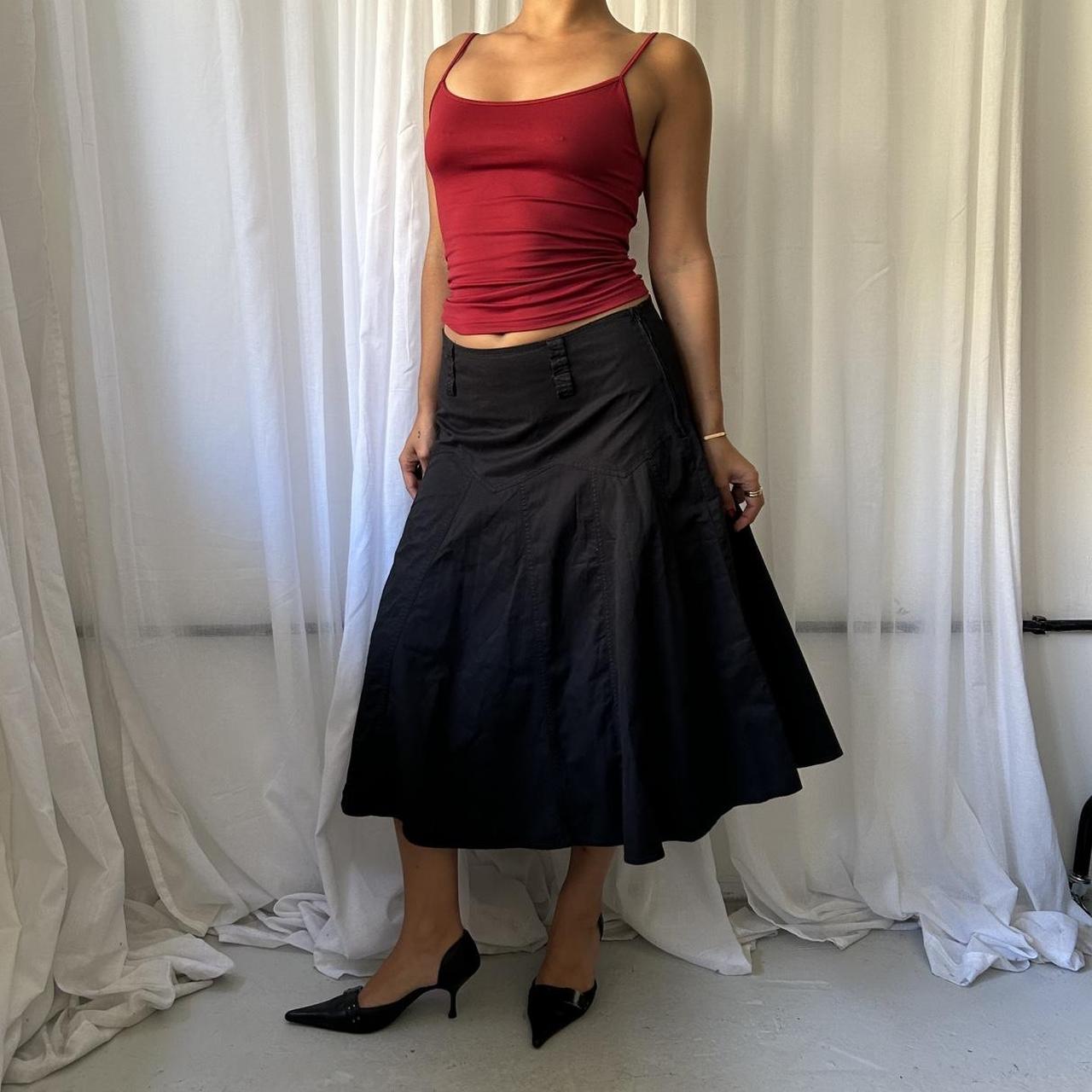 Vintage 90s Black Dropped Waist Pleated Midi