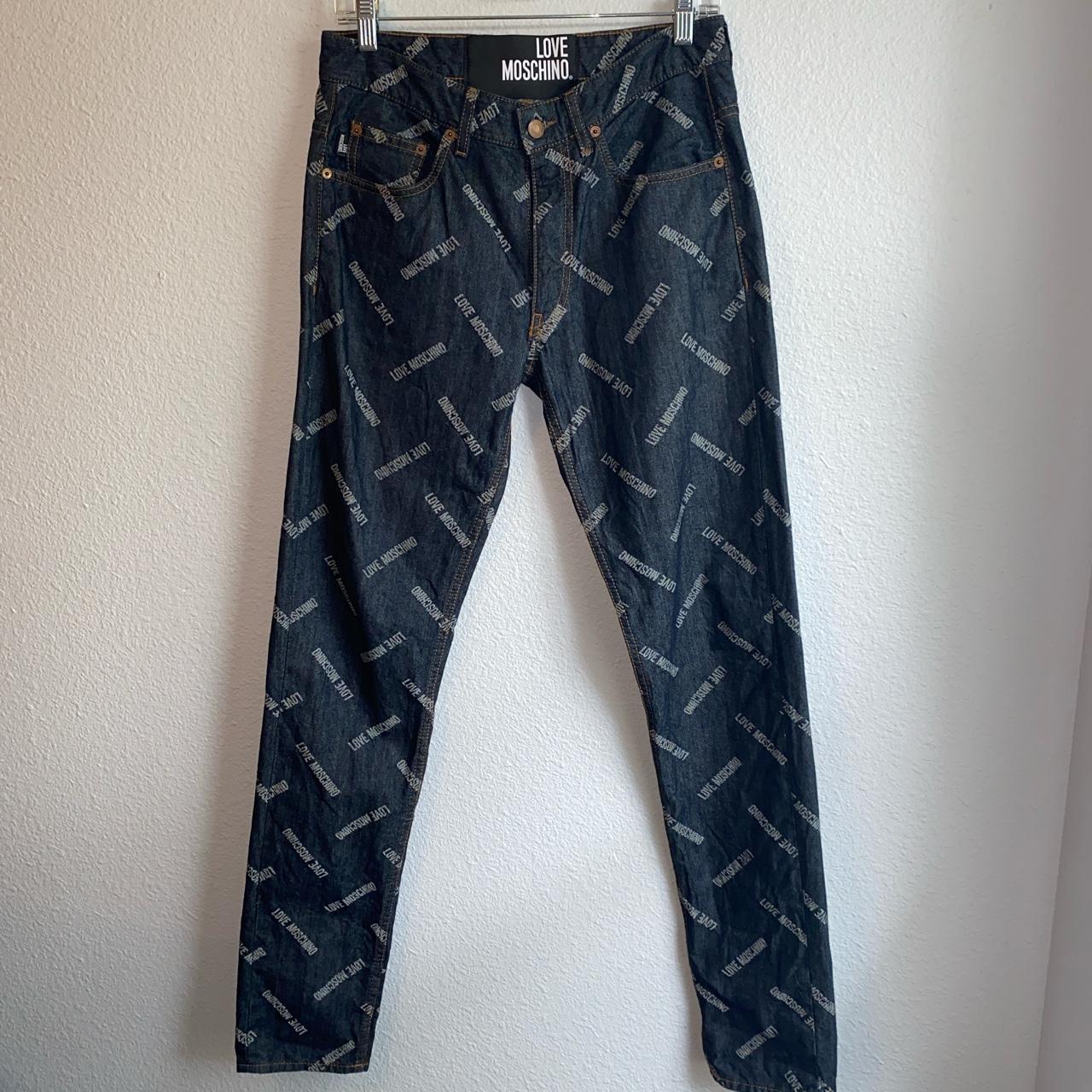 LOVE MOSCHINO all over print in denim slim jeans - Depop