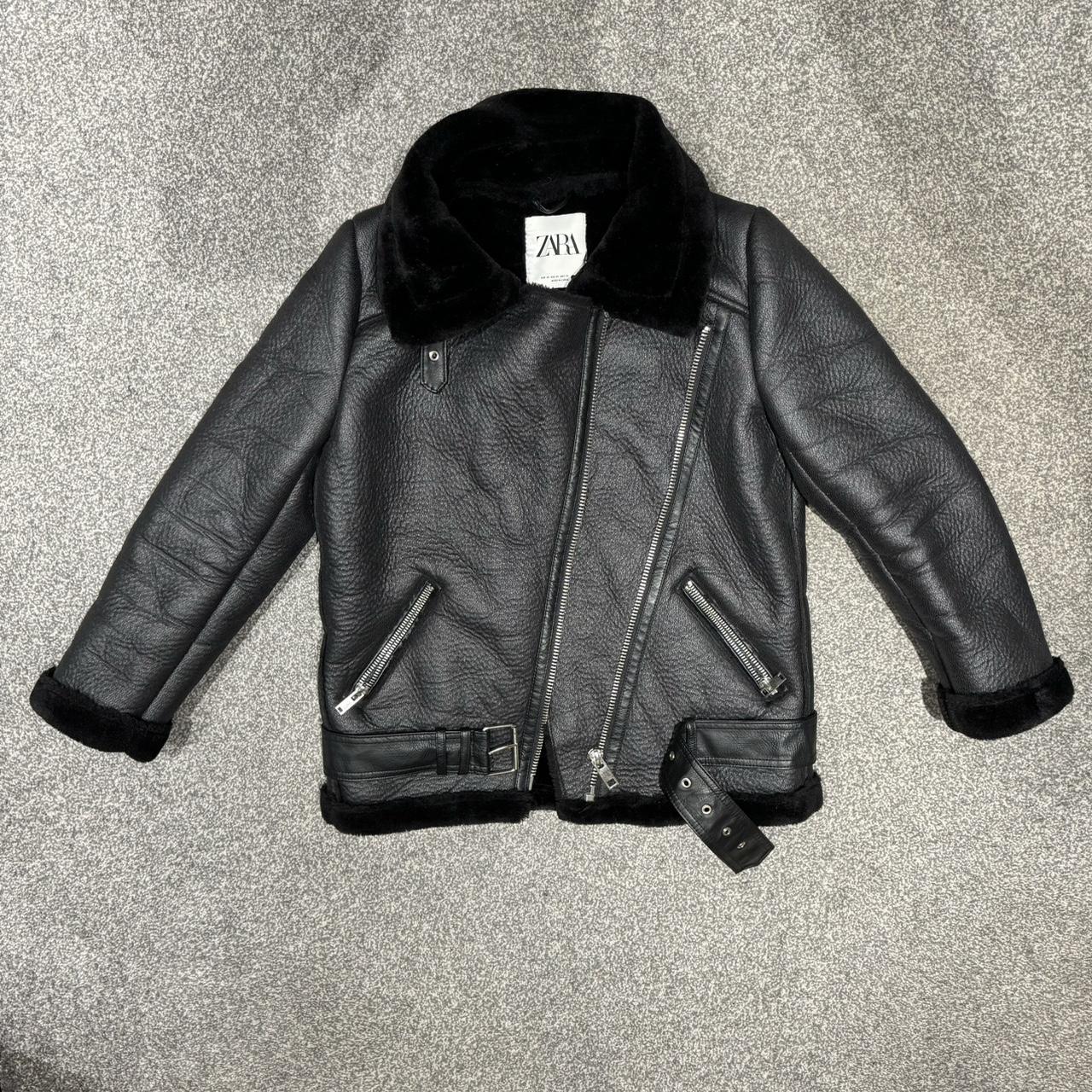 Zara Aviator Jacket Biker Jacket Black Leather Depop