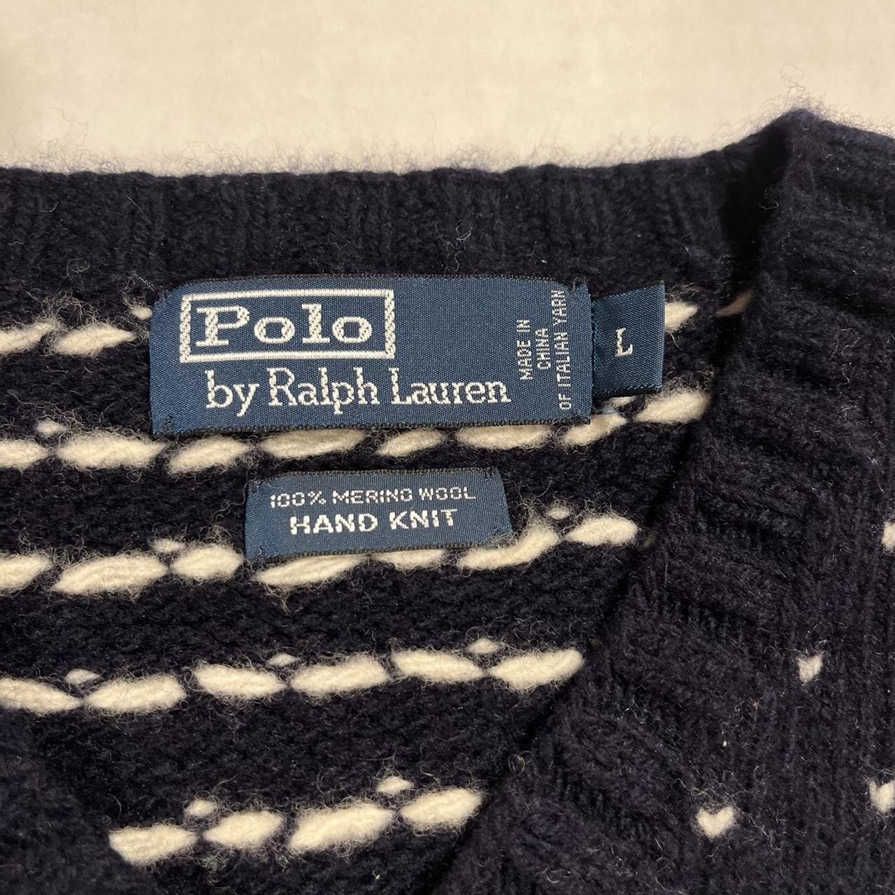 Vintage Polo Ralph Lauren 2024 Wool Pullover Nordic Moose Hand Knit V-neck Sweater L