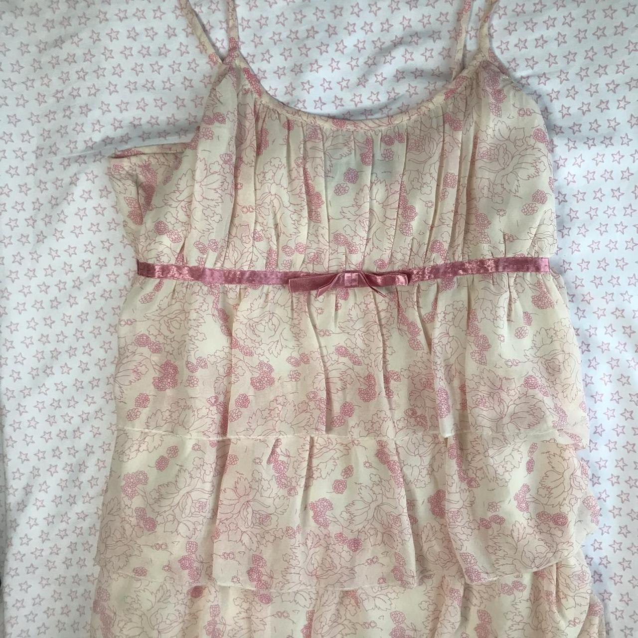 Anthropologie Women's Cream and Pink Dress | Depop