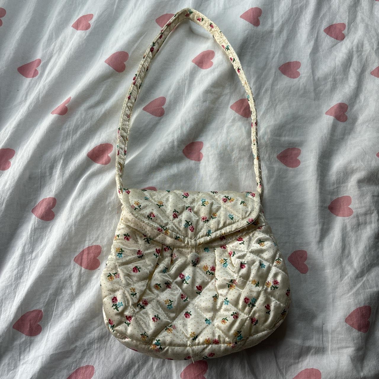 Quilted floral bag Cream floral bag made of a silky... - Depop
