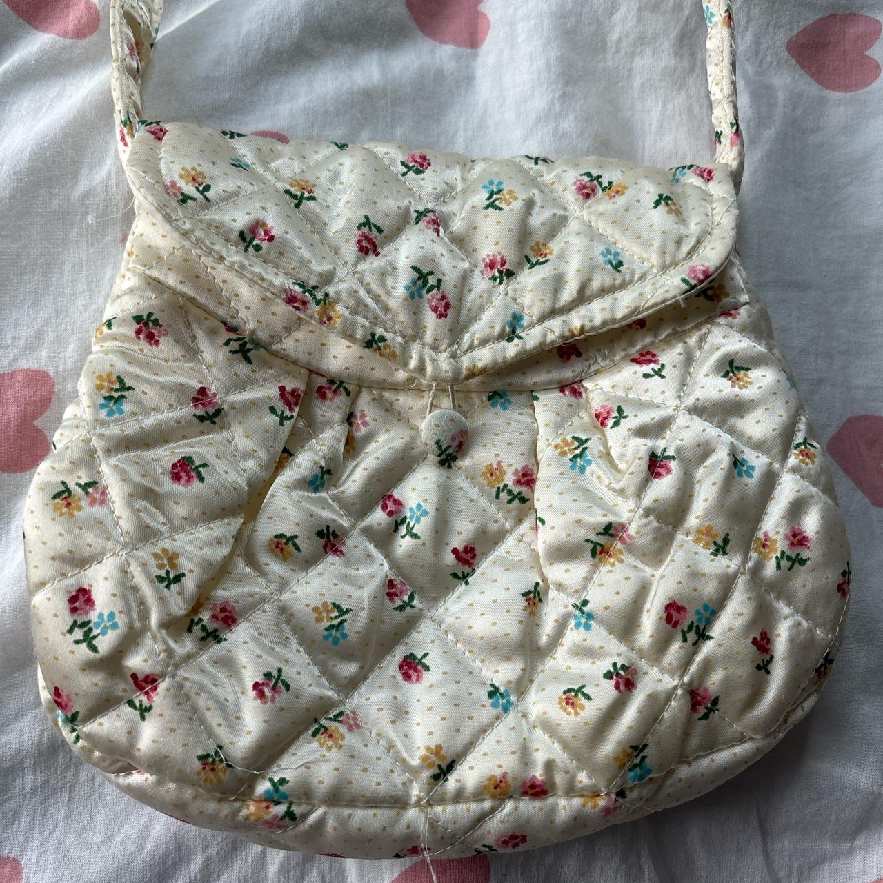 Quilted floral bag Cream floral bag made of a silky... - Depop