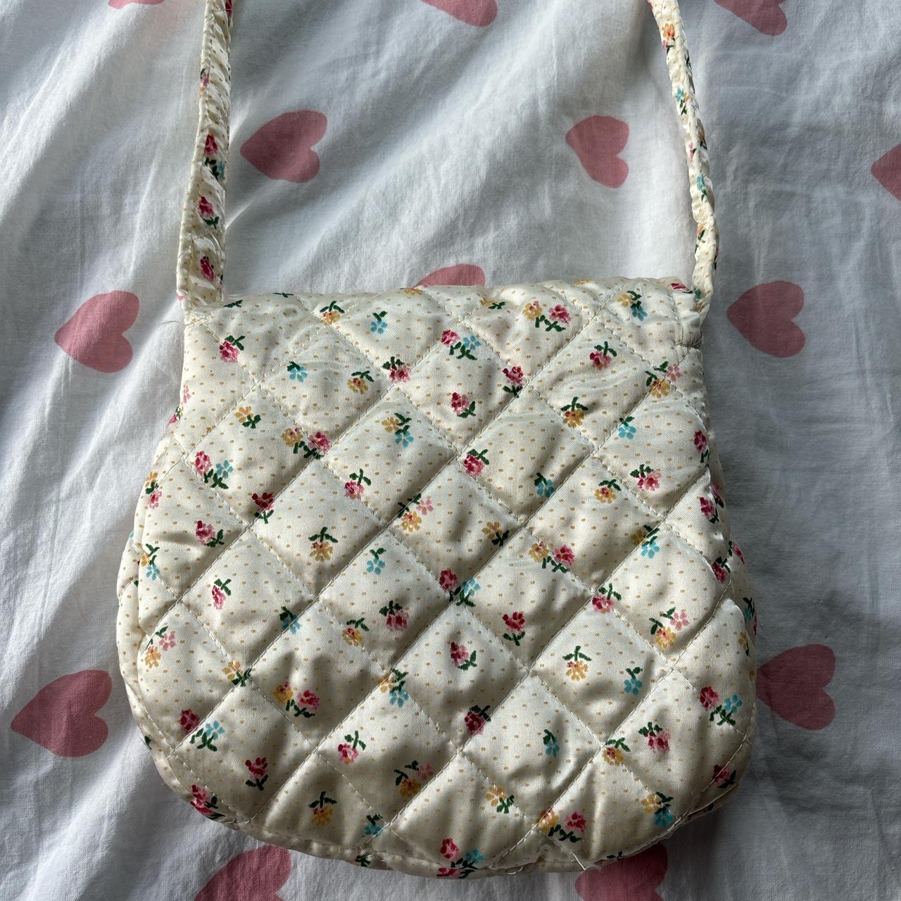 Quilted floral bag Cream floral bag made of a silky... - Depop