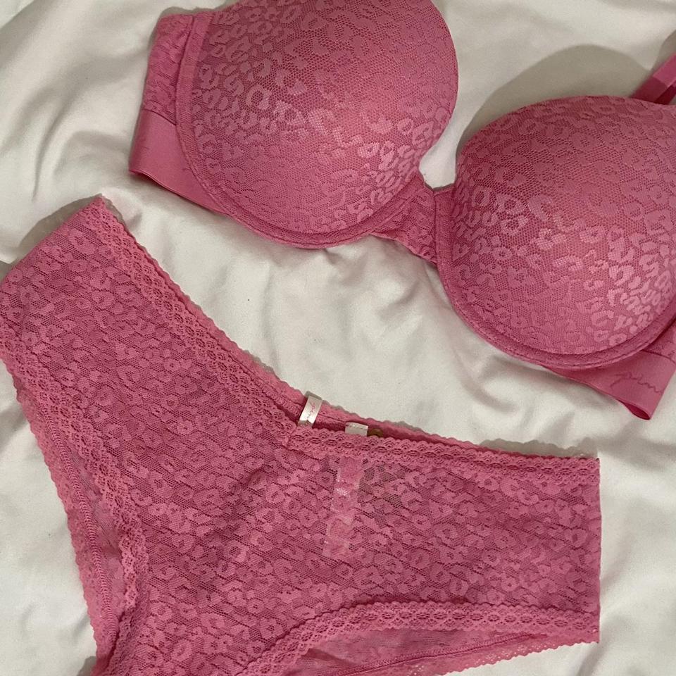 white lace cheetah print bra from PINK by victoria's - Depop