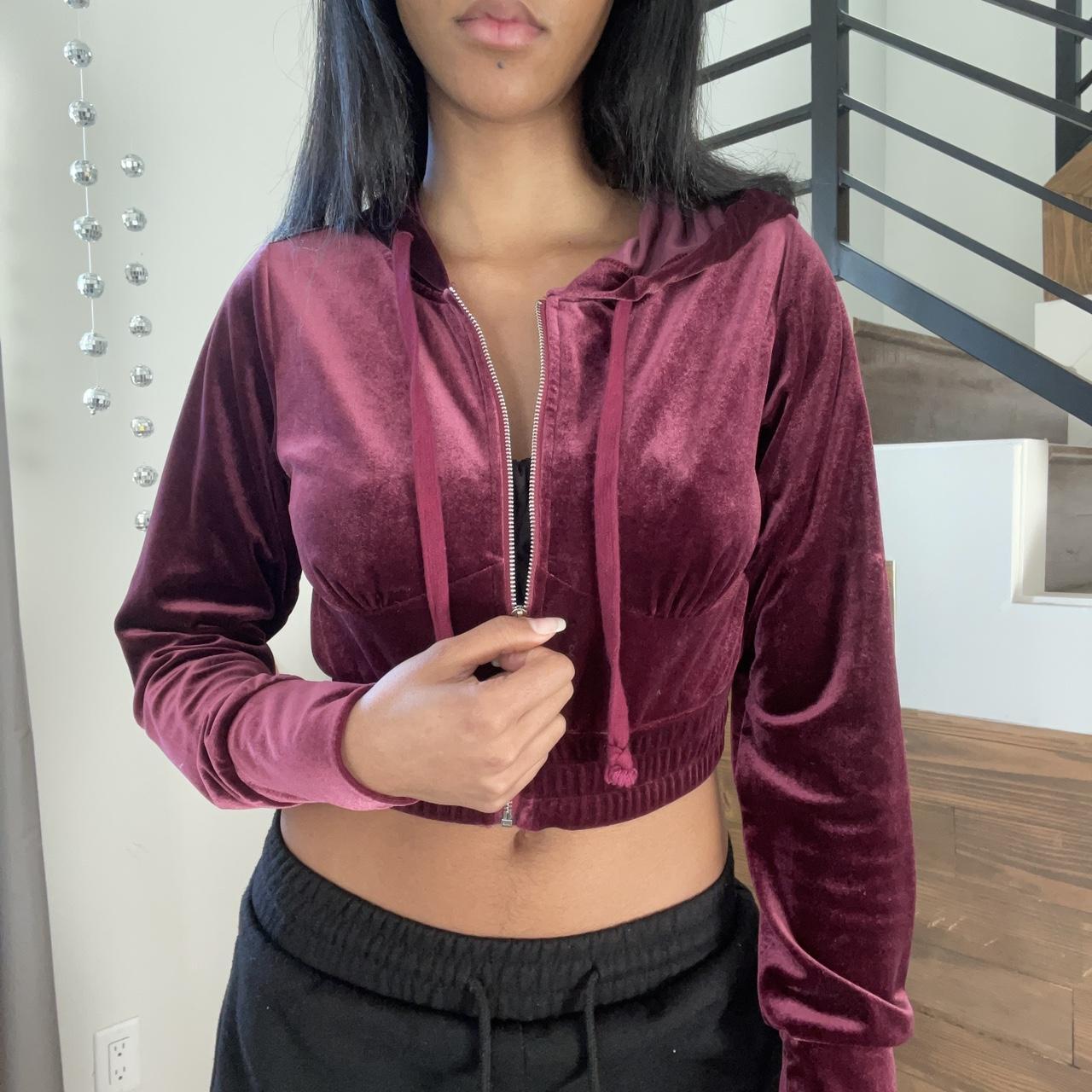 Velour Cropped Hoodie With A Corset Design - Depop