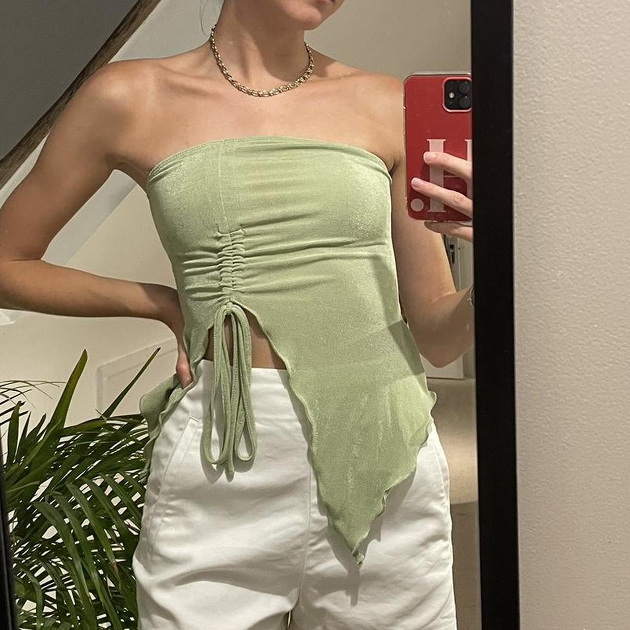 Green tube top / boob tube Tie front green 90s... Depop