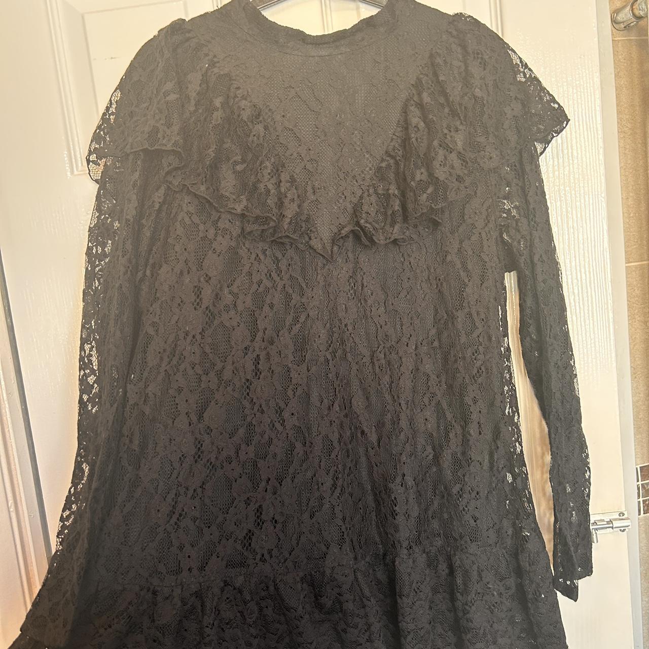 Zara black long sleeve playsuit lace- size large... - Depop