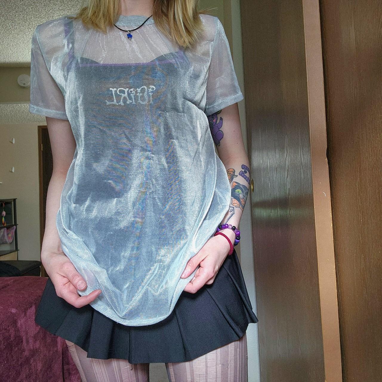 Small mesh/sheer silver top from Forever 21 Depop