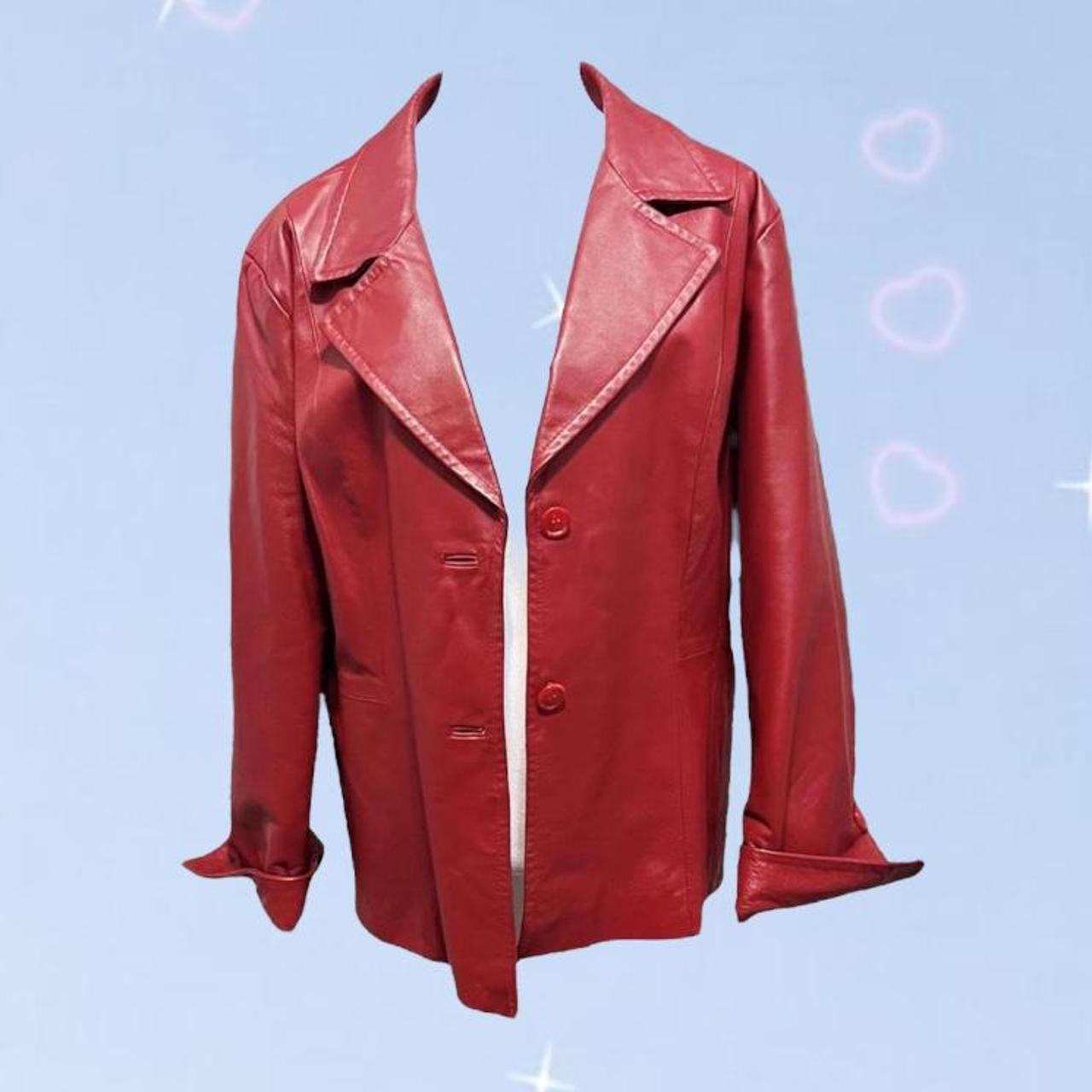 Dark red fashion faux leather jacket