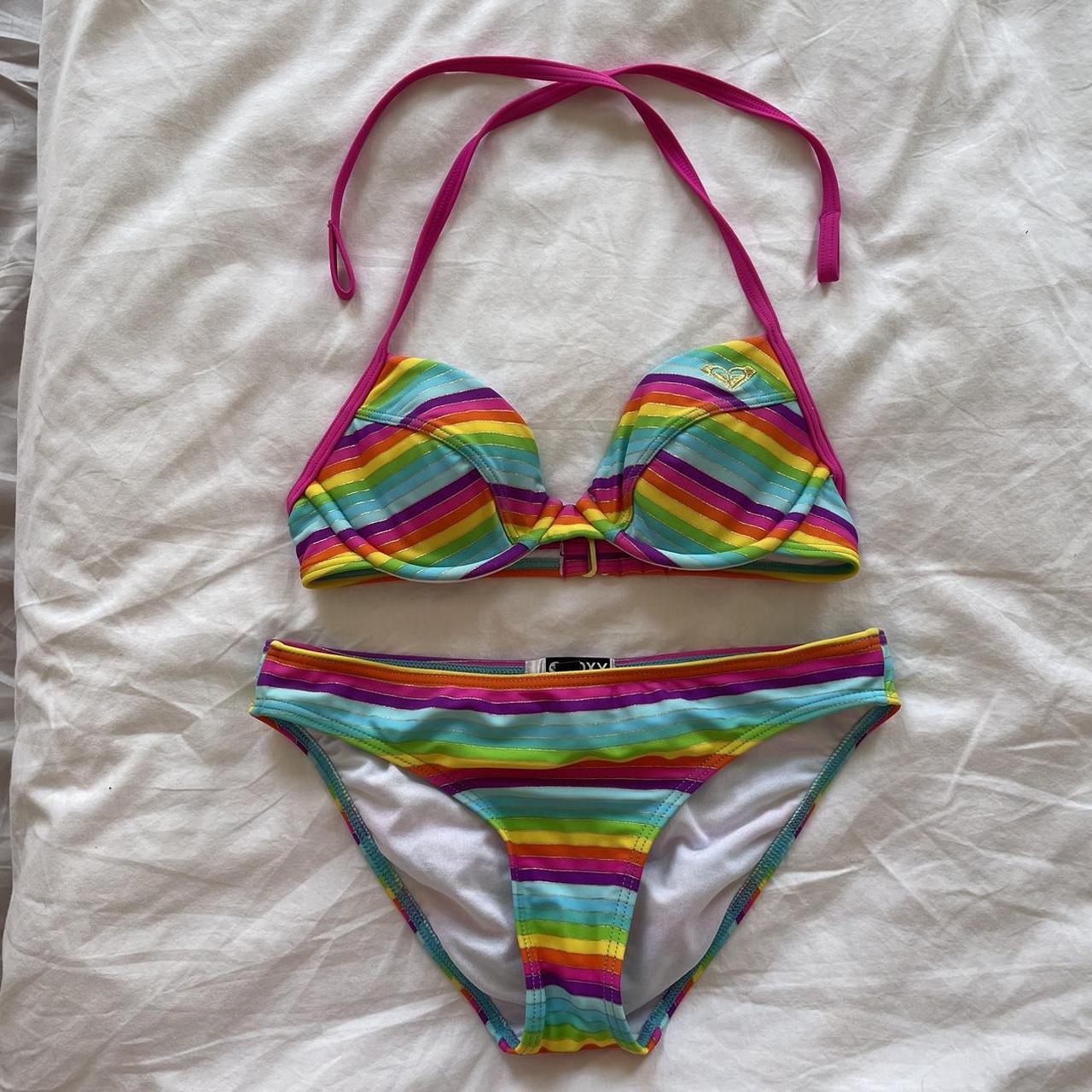 Amazing vintage early 00s Roxy multicolour bikini!... - Depop