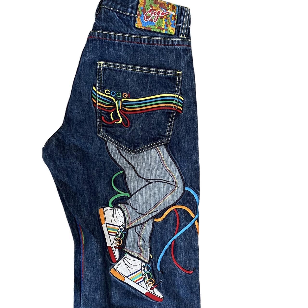 💛COOGI mens jeans with a dope sneaker embroidery on... - Depop