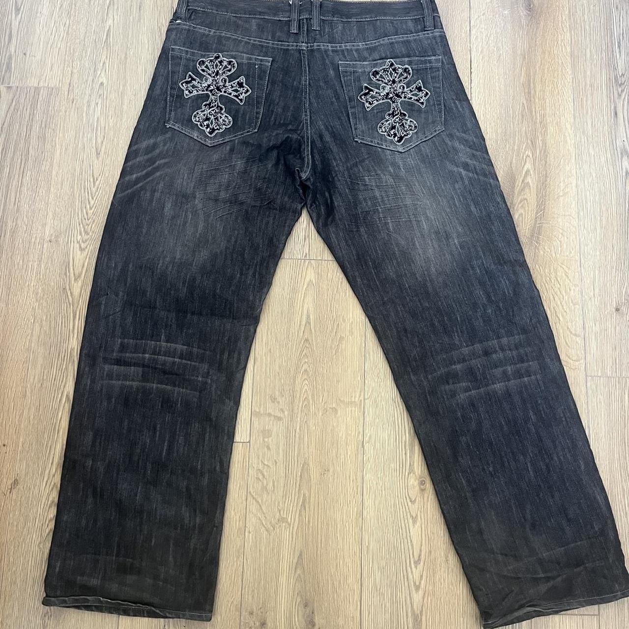 Baggy Black grey washed denim avirex jeans 38 waist... - Depop