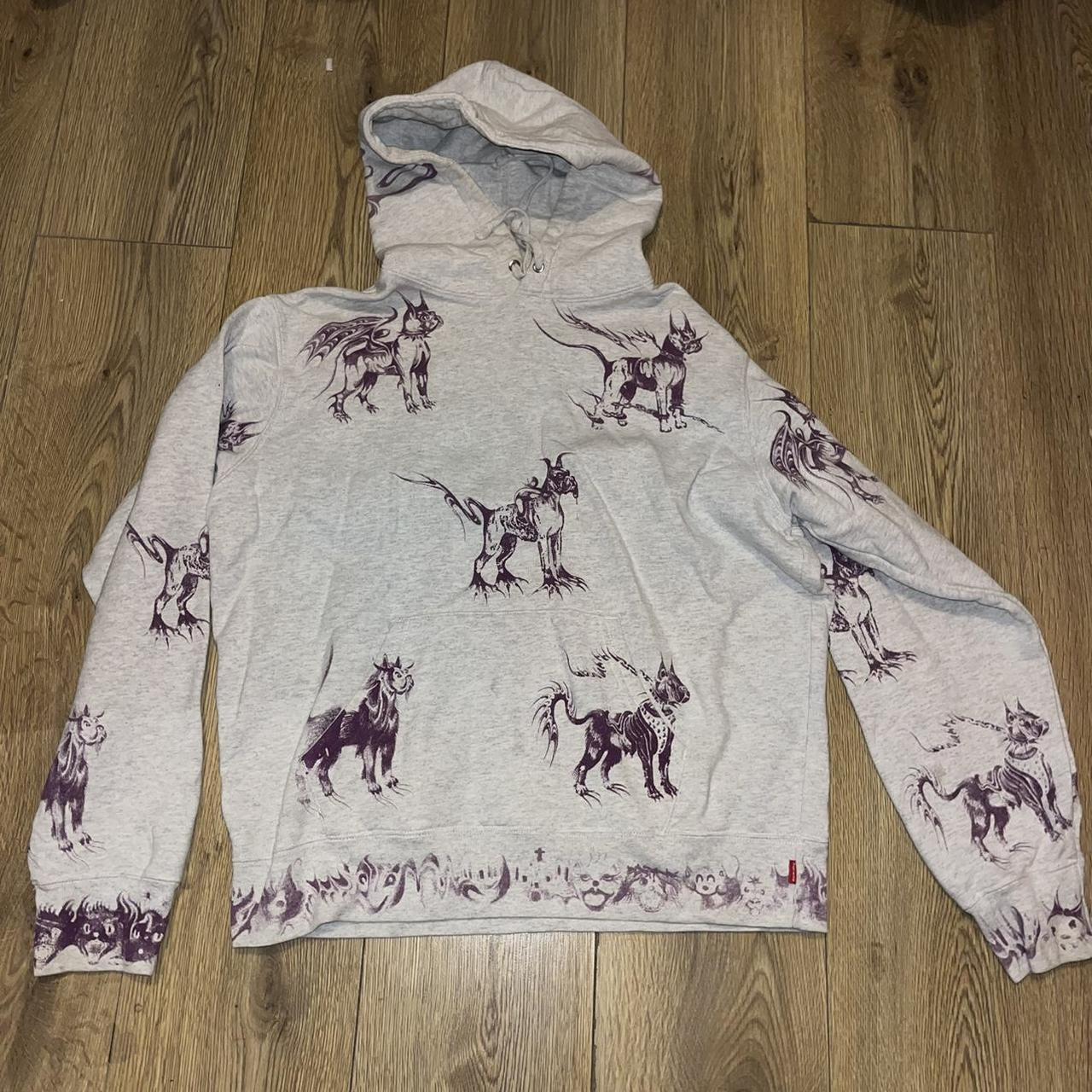 Grey supreme tattoo dogs hoodie Depop