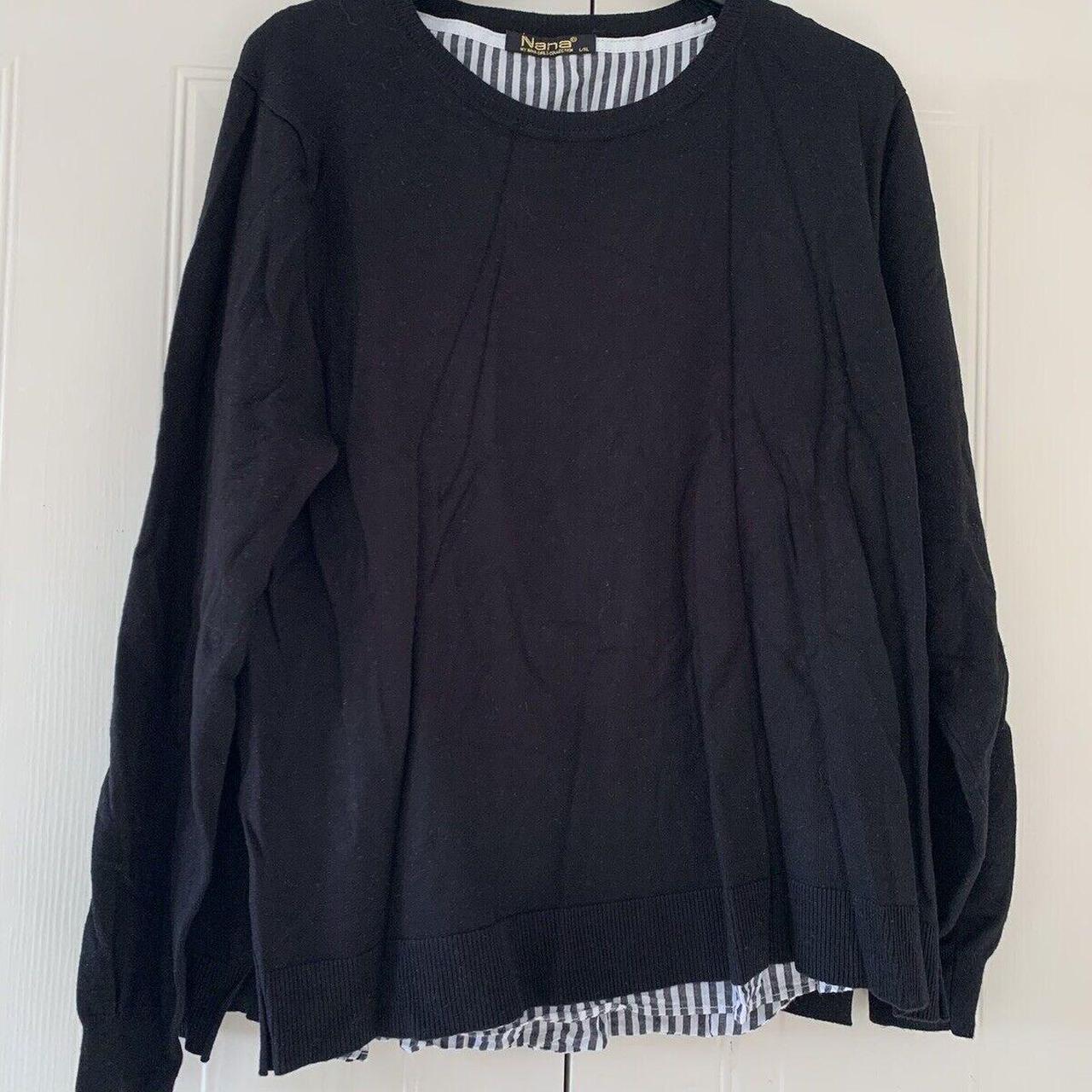 Black & white striped jumper & shirt jumper size 18... - Depop