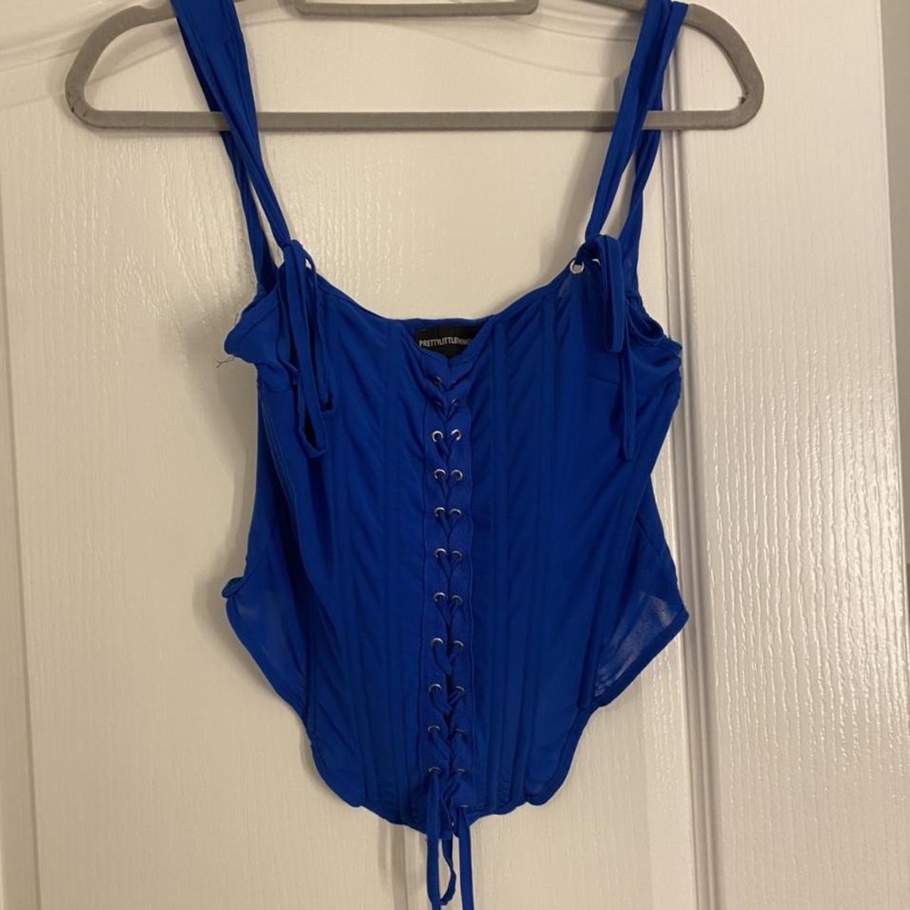 Tie up royal blue corset top Worn once Size 12 but... Depop