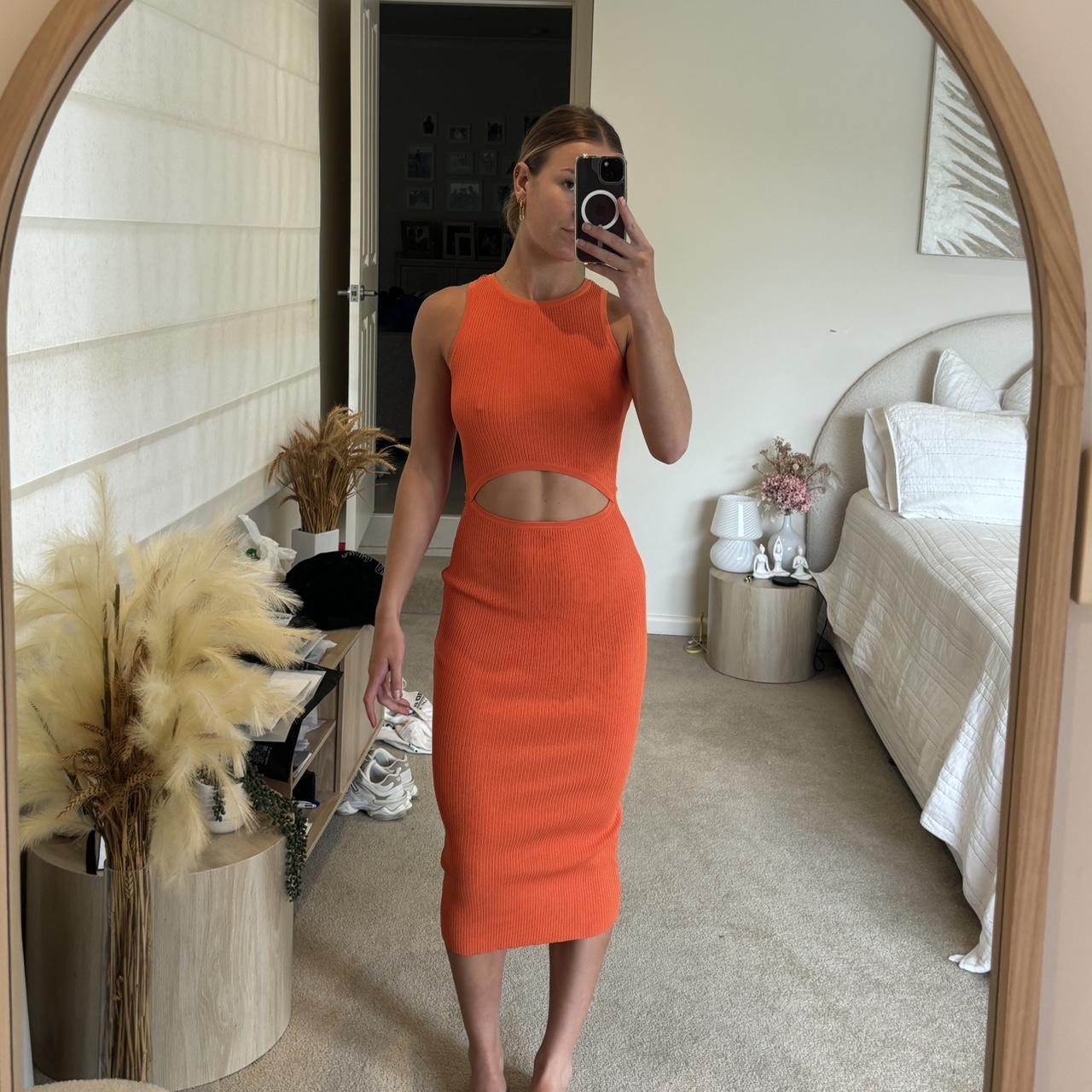selling glassons orange cutout midi dress. size XS Depop