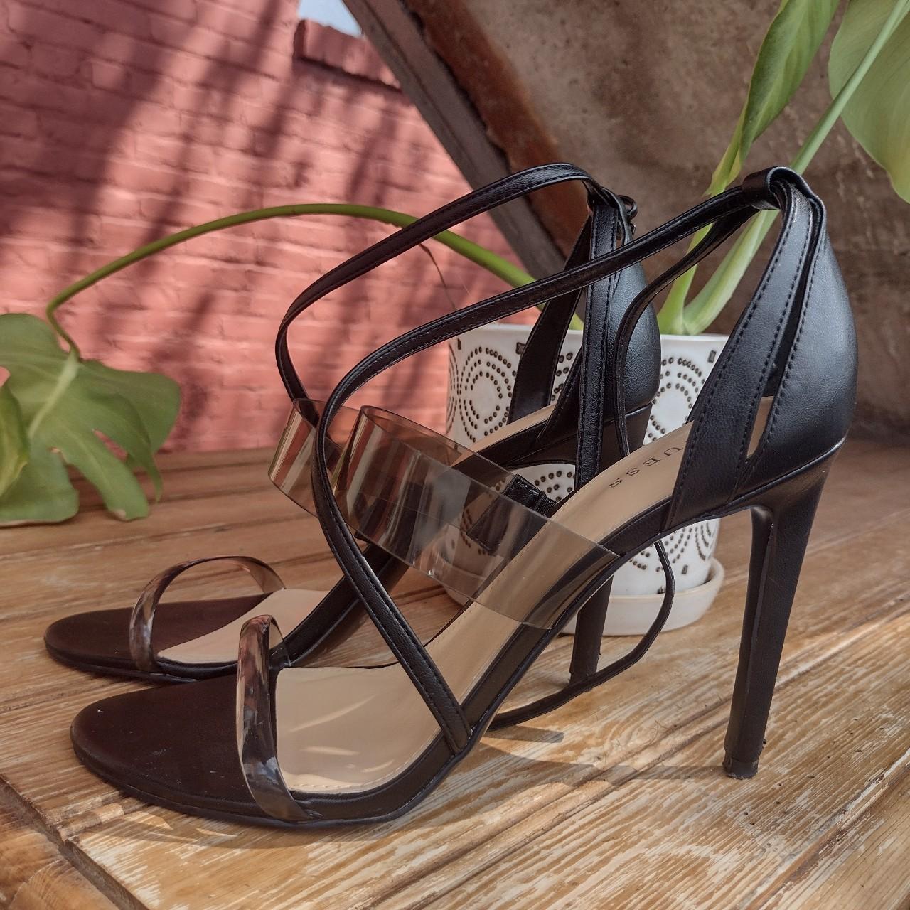 BLACK AND CLEAR STRAPPY HEELS From Guess Open toe. Depop