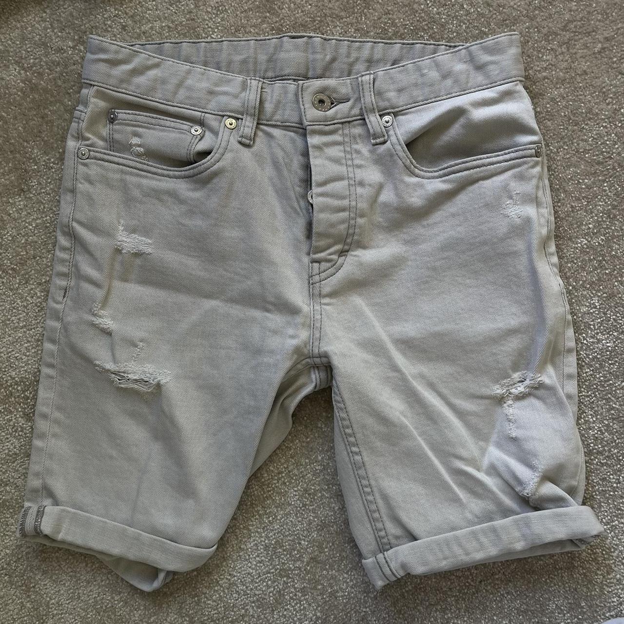 topman grey denim shorts. perfect condition. size 30 - Depop