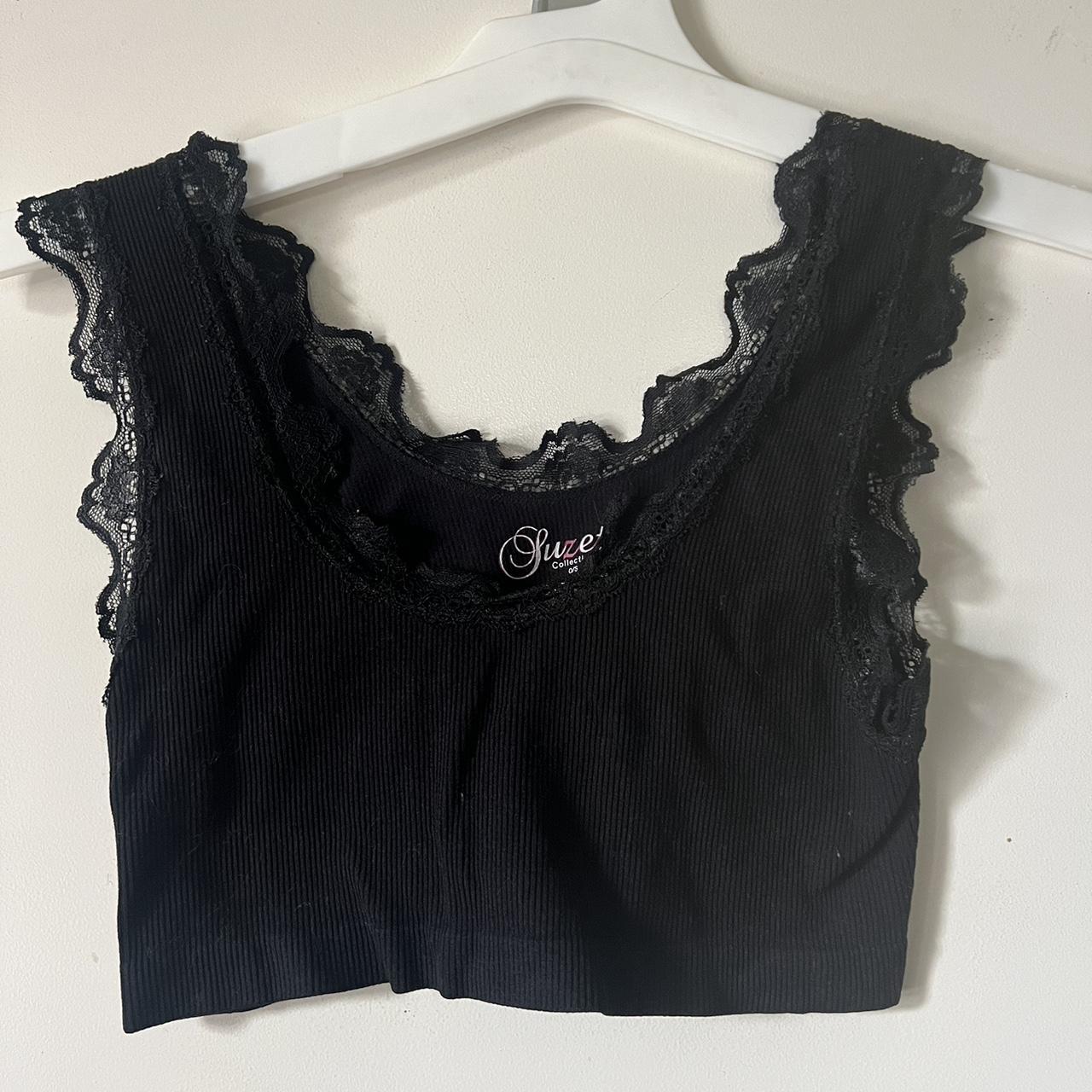 Lace trimmed crop top. One size. Super stretchy.... - Depop