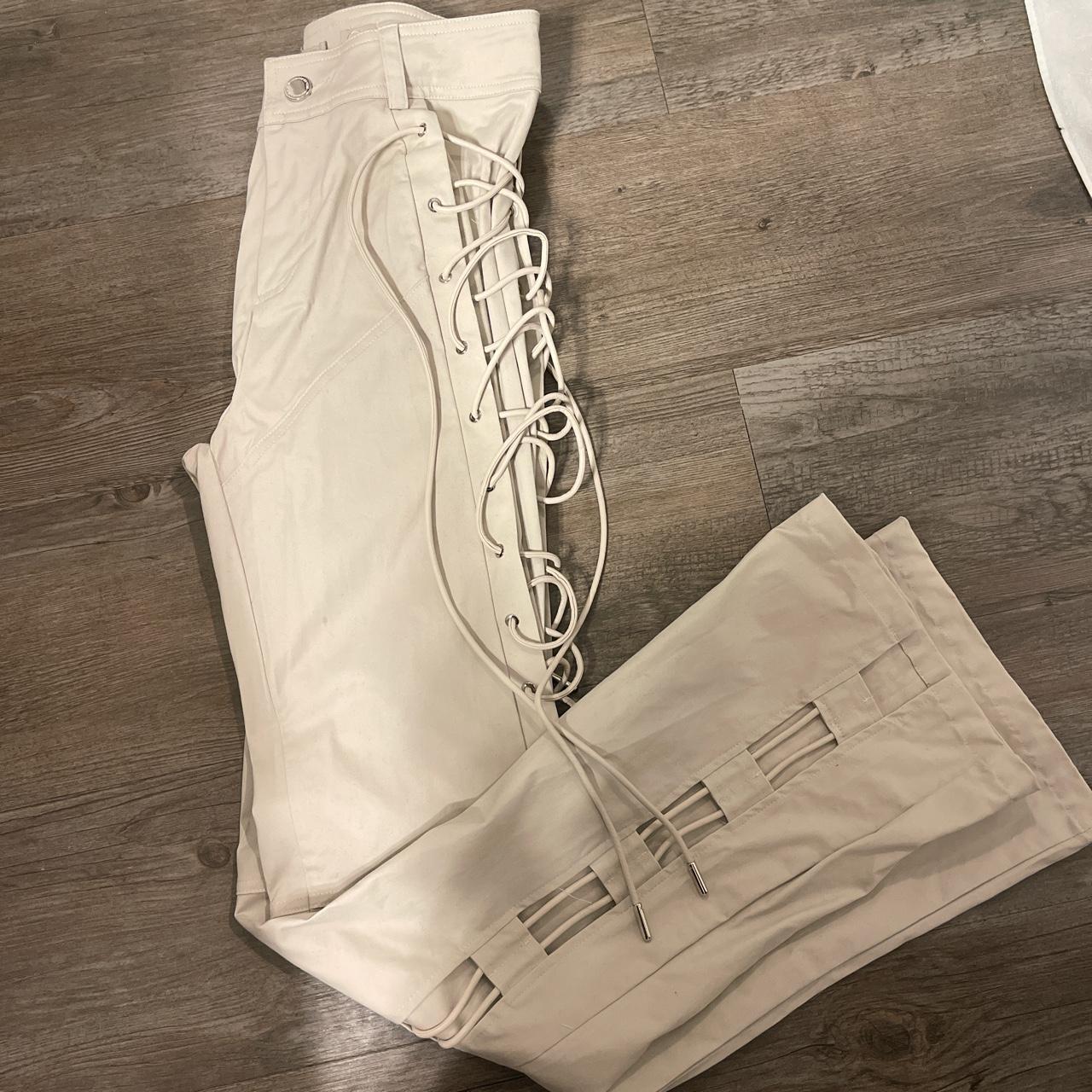 Maniere De Voir Lace Up Trousers in Beige Never Worn - Depop