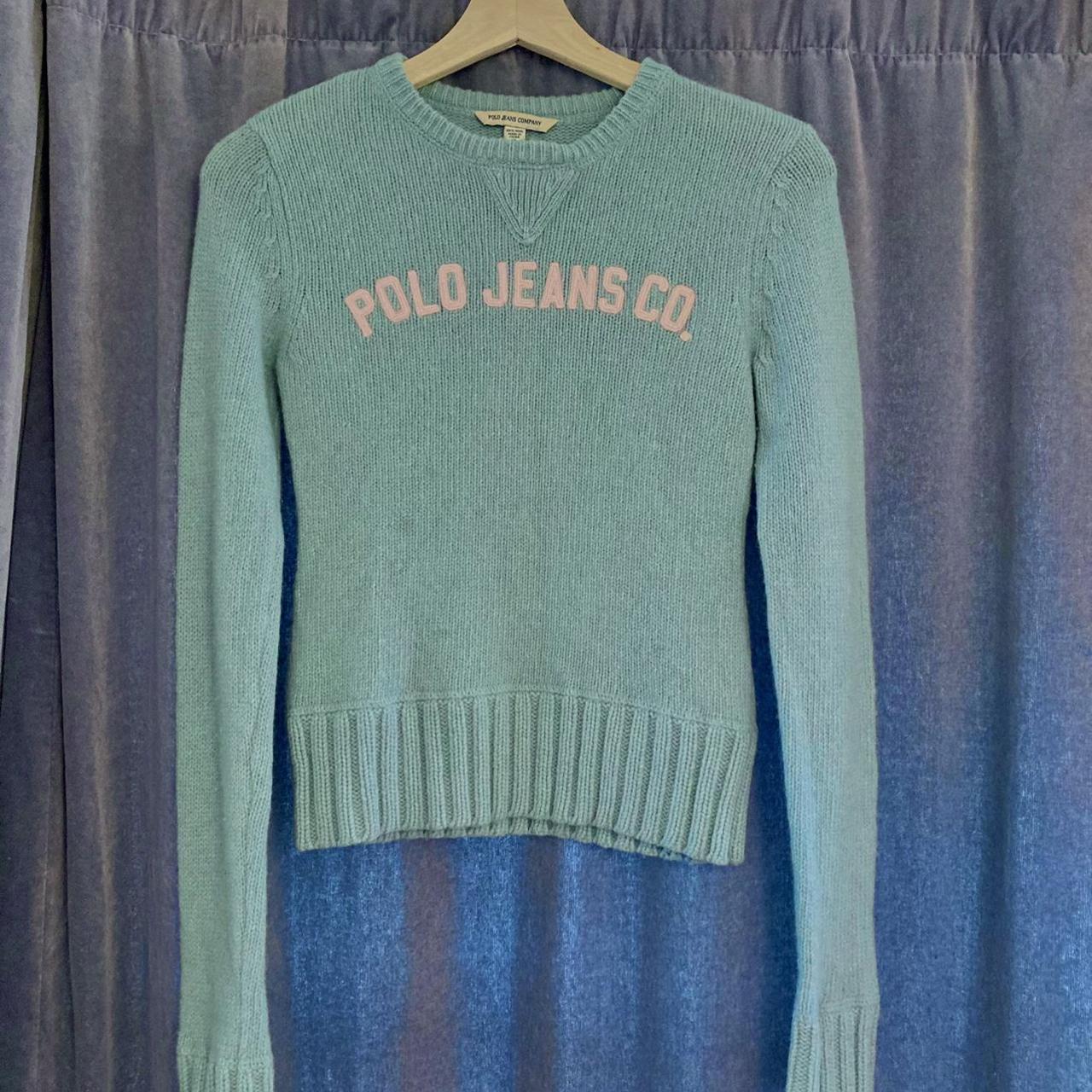 Polo Ralph Lauren Women's Blue and Pink Jumper | Depop