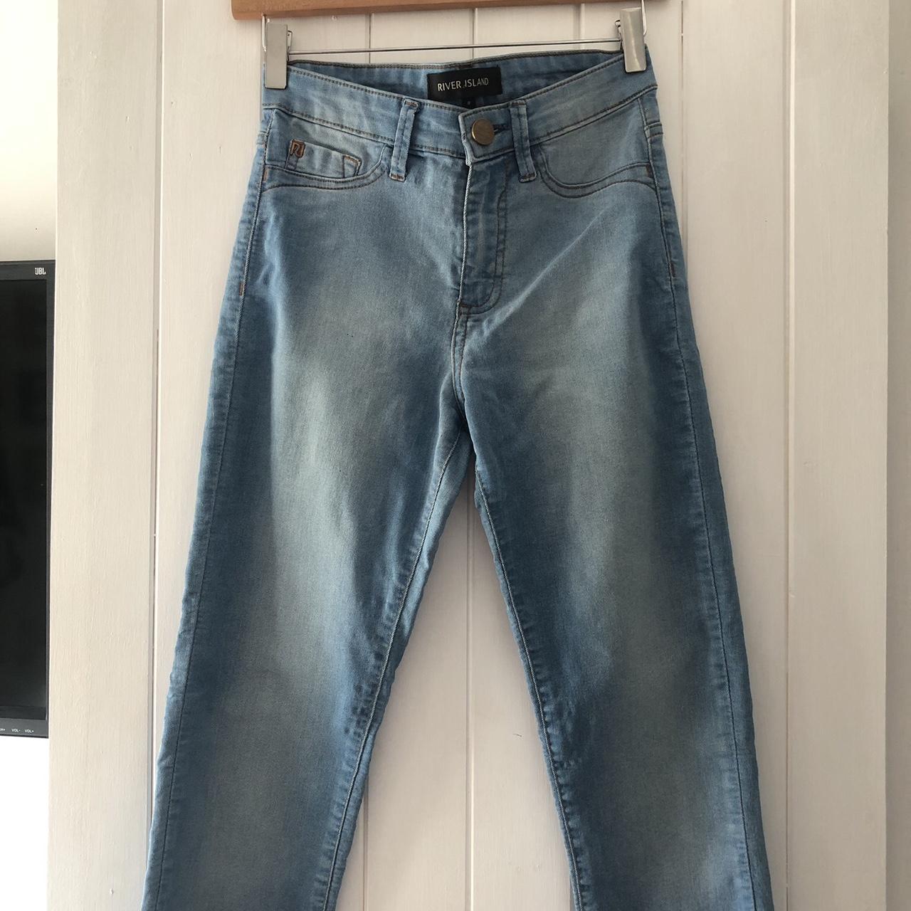 Medium wash denim skinny jeans, River Island. Size... - Depop