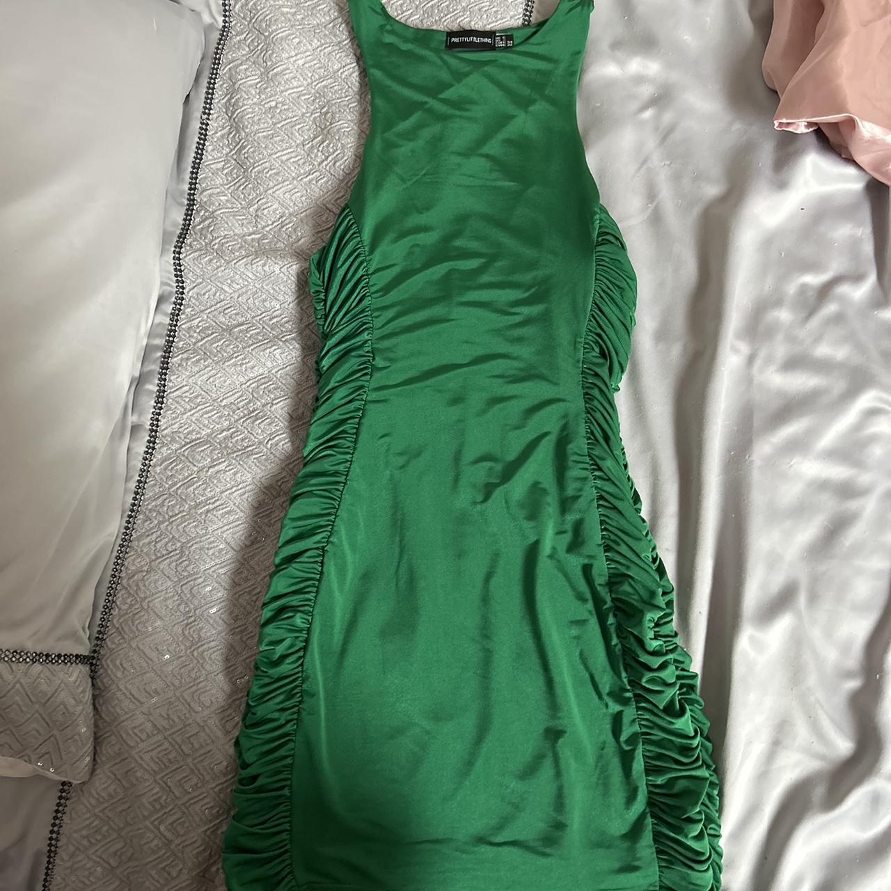 Green bodycon ruched PLT dress Amazing condition... - Depop