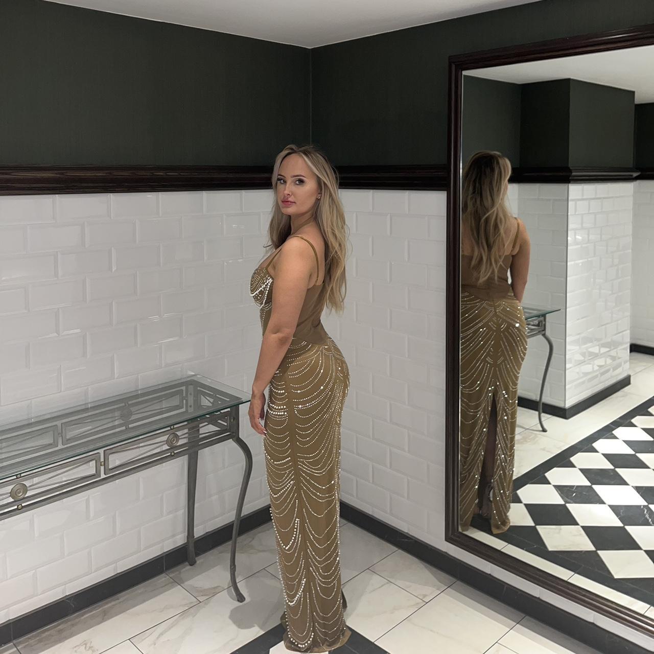 Nude bodycon maxi dress Diamanté and pearl... Depop