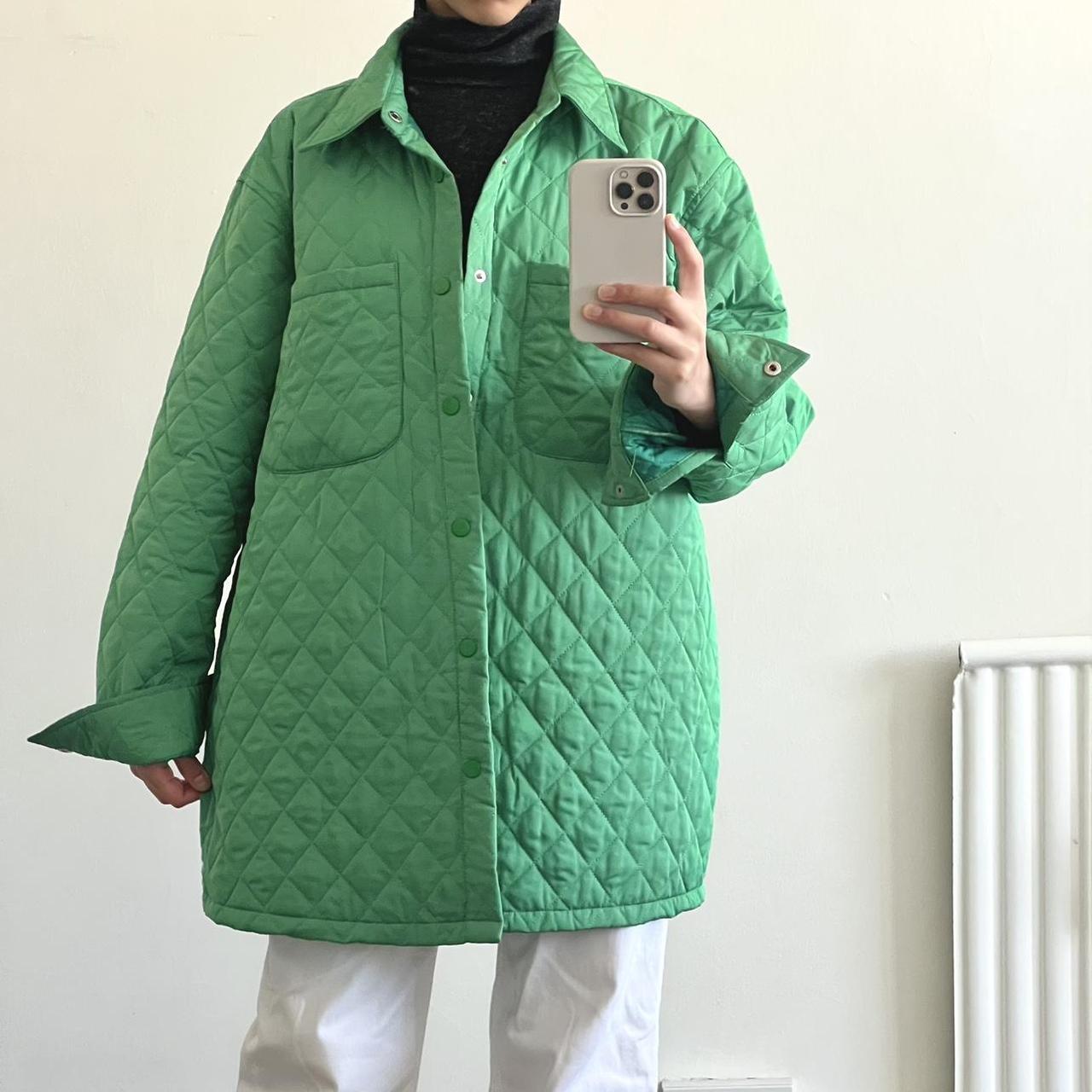 Oversized green quilted jacket in perfect... Depop