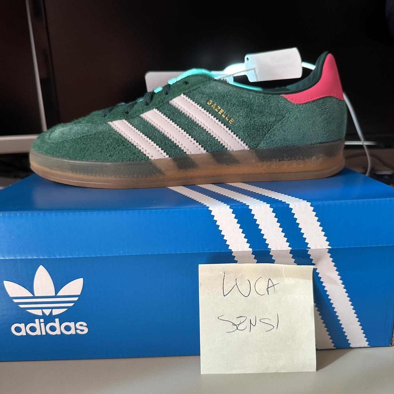 Adidas Gazelle Indoor Collegiate Green Lucid Pink DS... - Depop