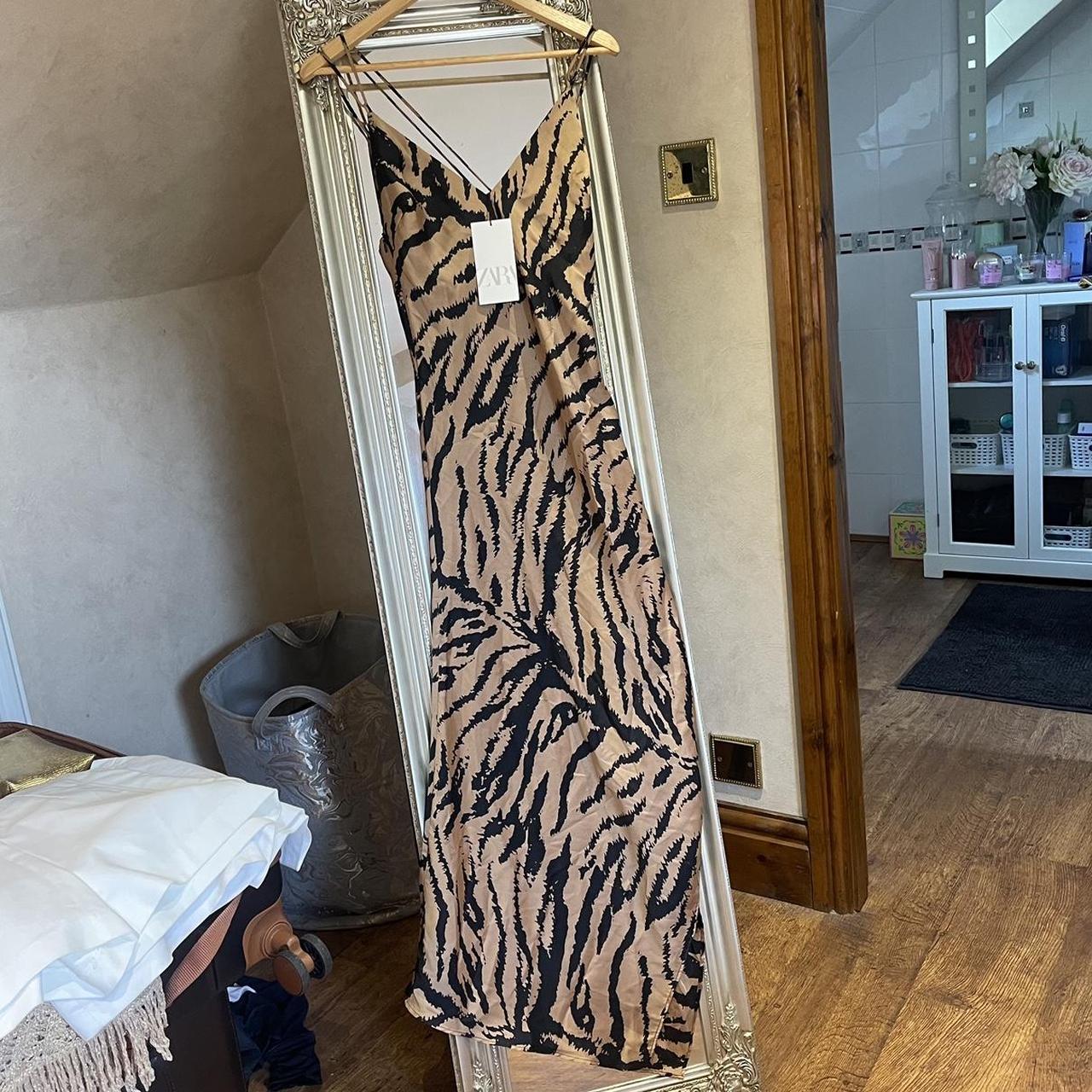 Zara long tiger print satin dress Brand new with... - Depop