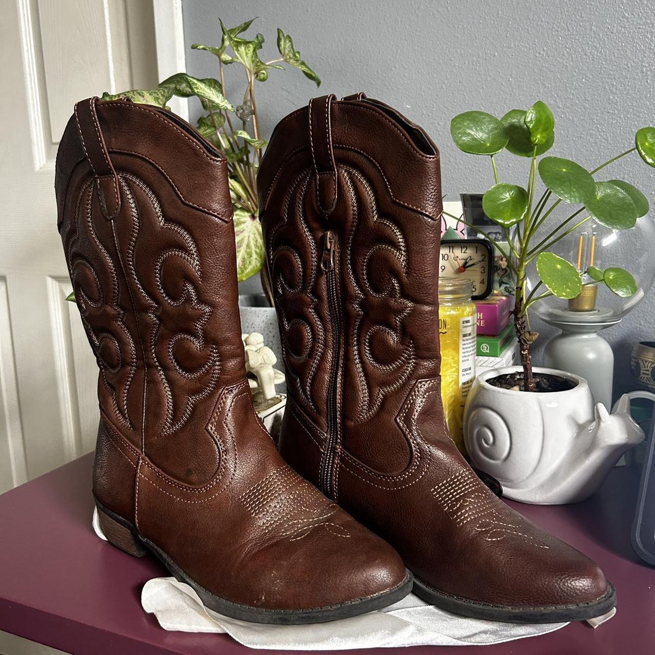 Brown Faux Leather Boots 17 Channel your inner... Depop