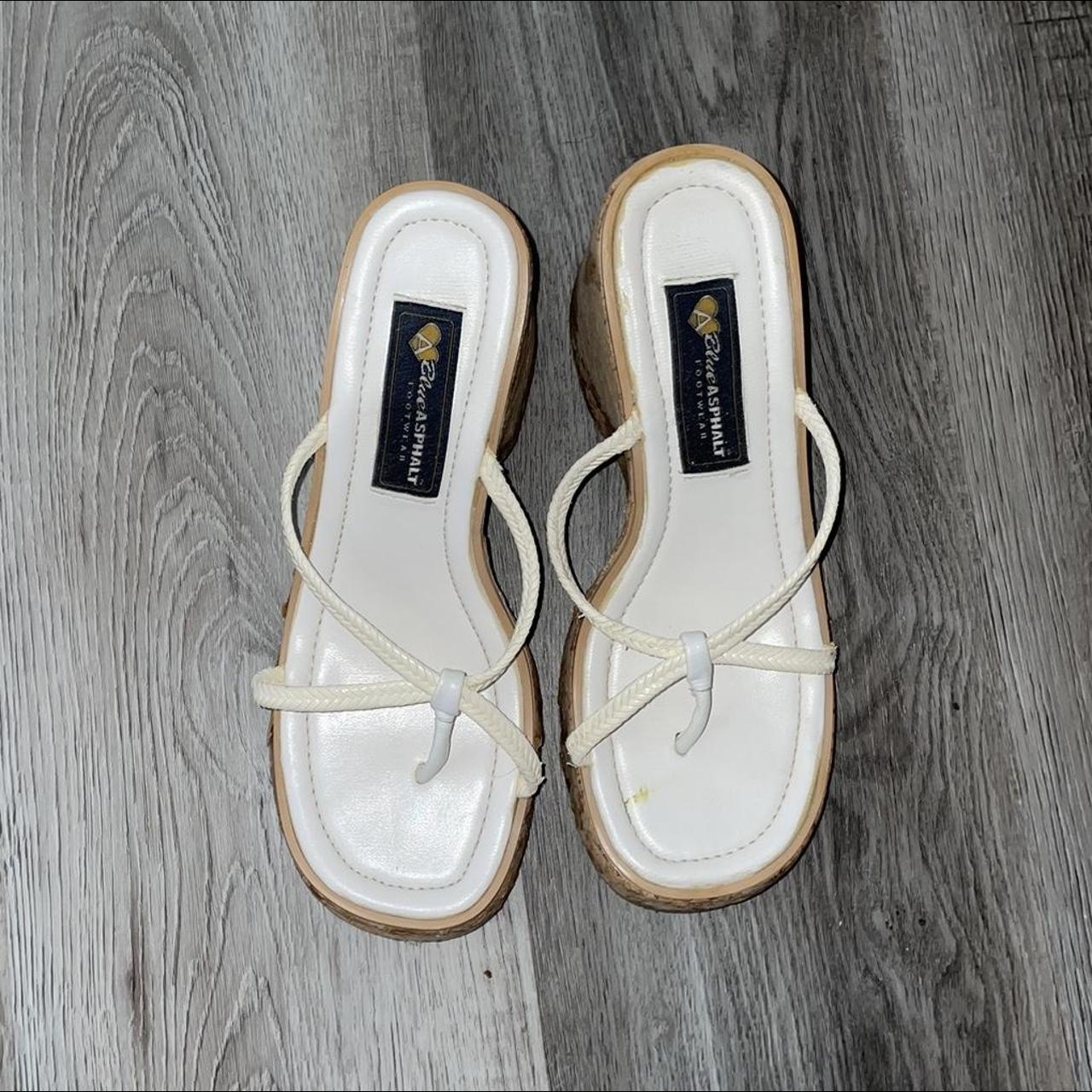 white and tan sandals