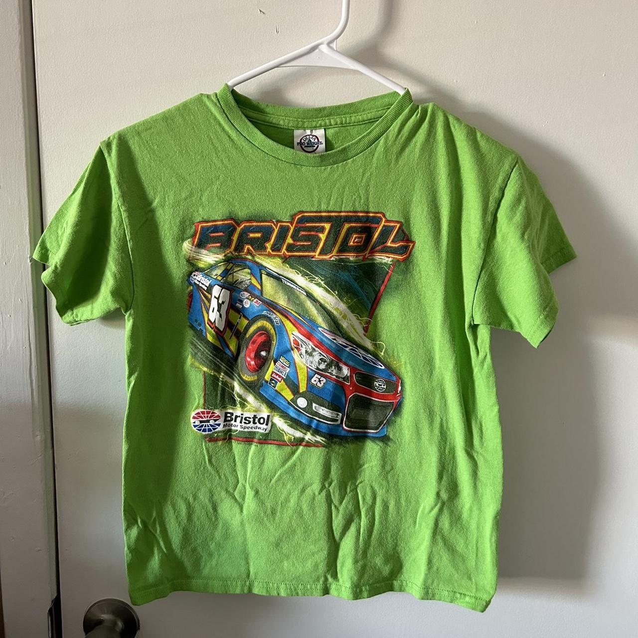 green race car baby tee! size large in kids pit to... - Depop