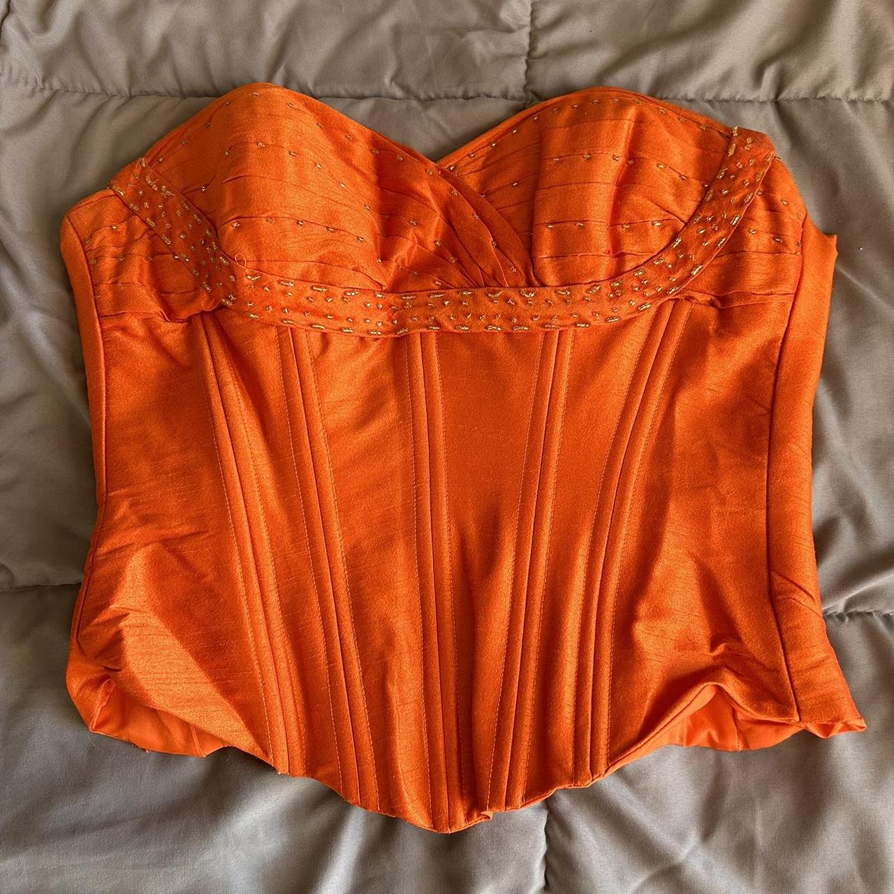 orange beaded corset strapless top! measurements... - Depop