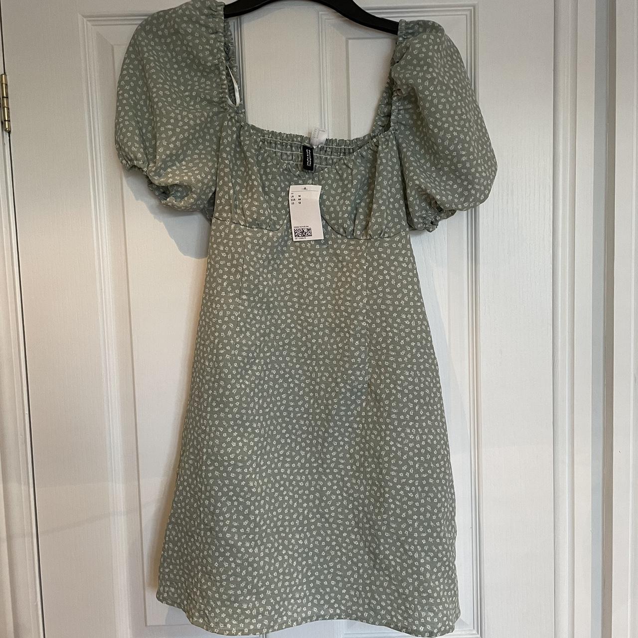 Sage green ditsy floral puff sleeve mini dress.... - Depop