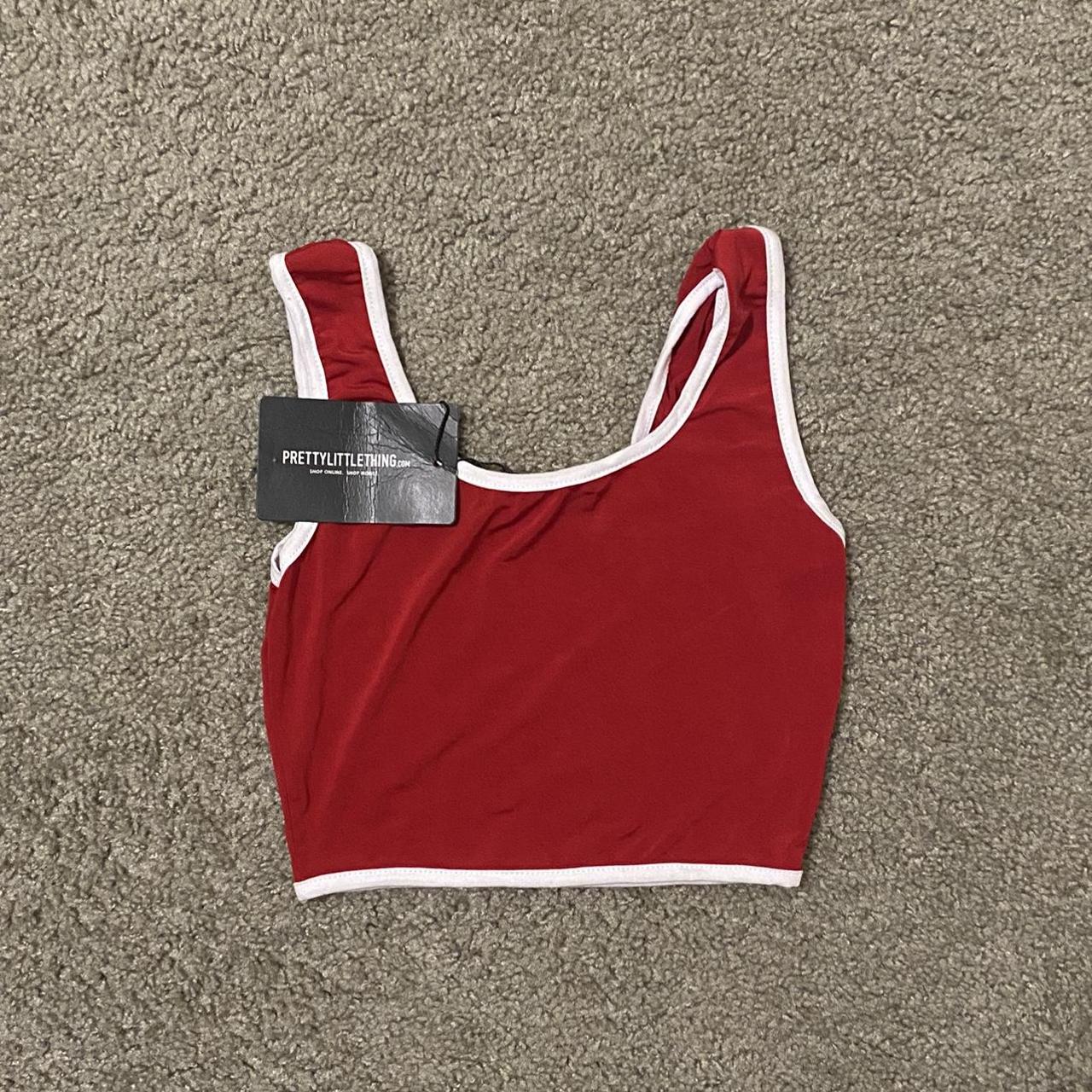 PrettyLittleThing Women's Red and White Croptop Depop