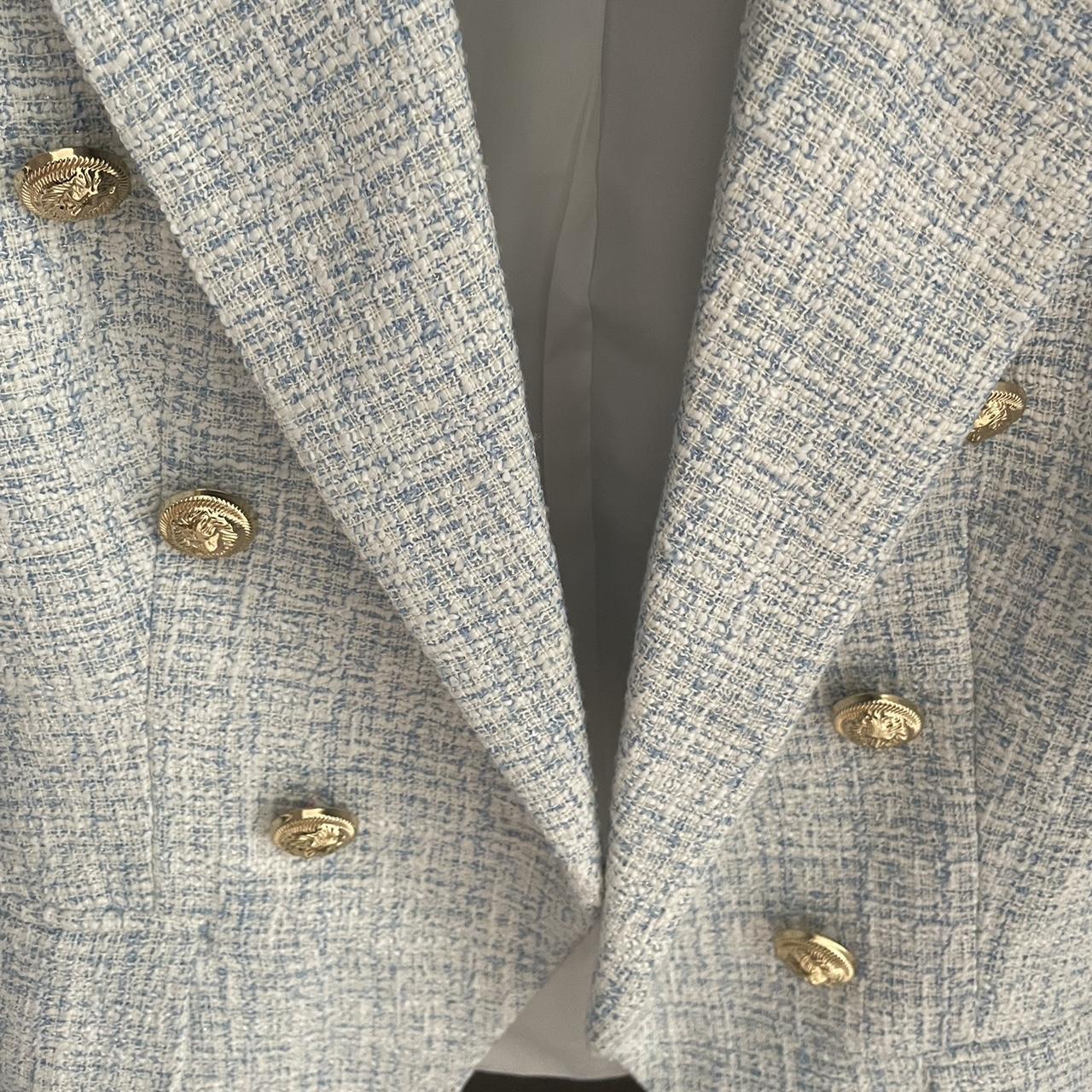 Blue tweed military blazer size S Would fit a small... - Depop
