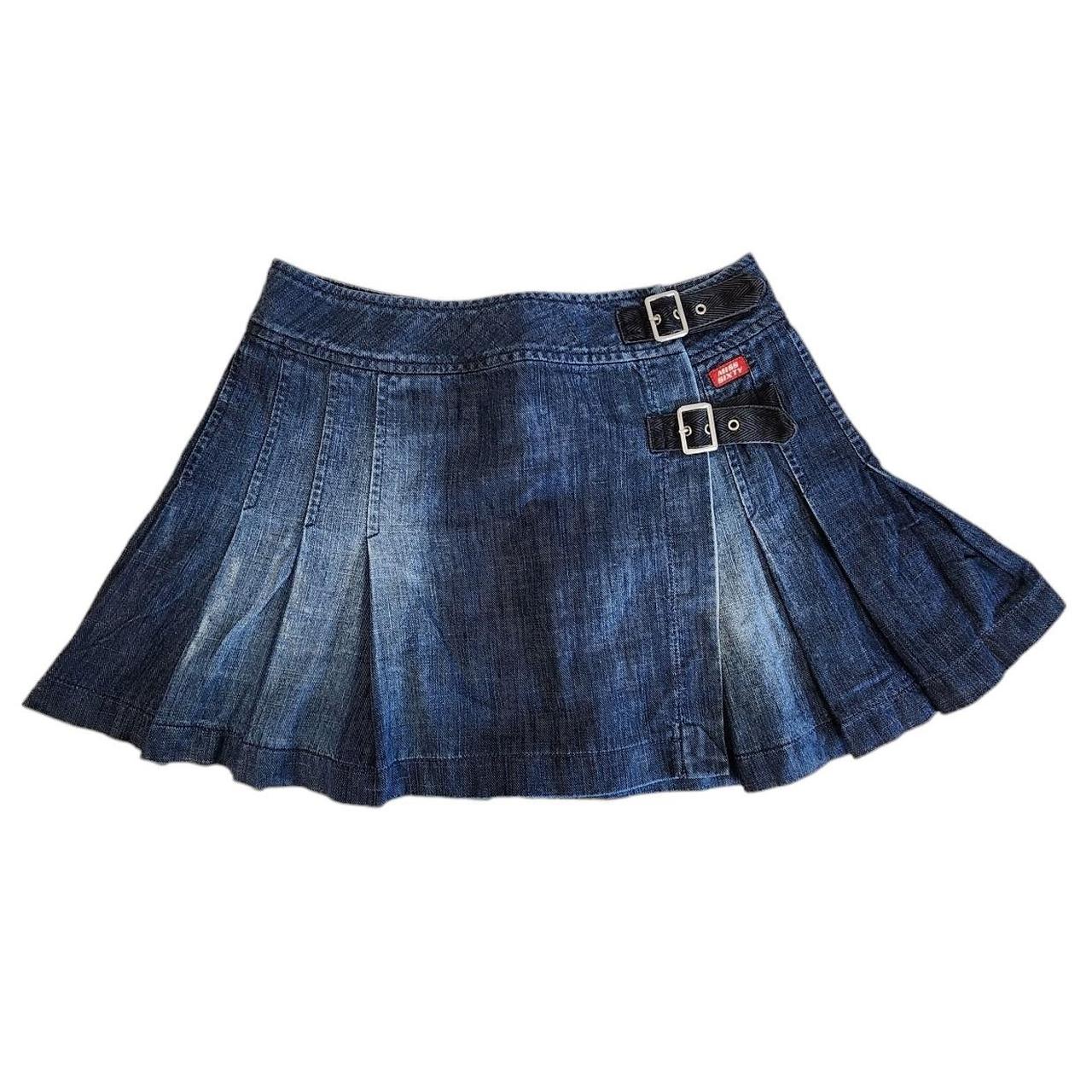 Vintage y2k Miss Sixty Mini denim pleated skirt size... - Depop